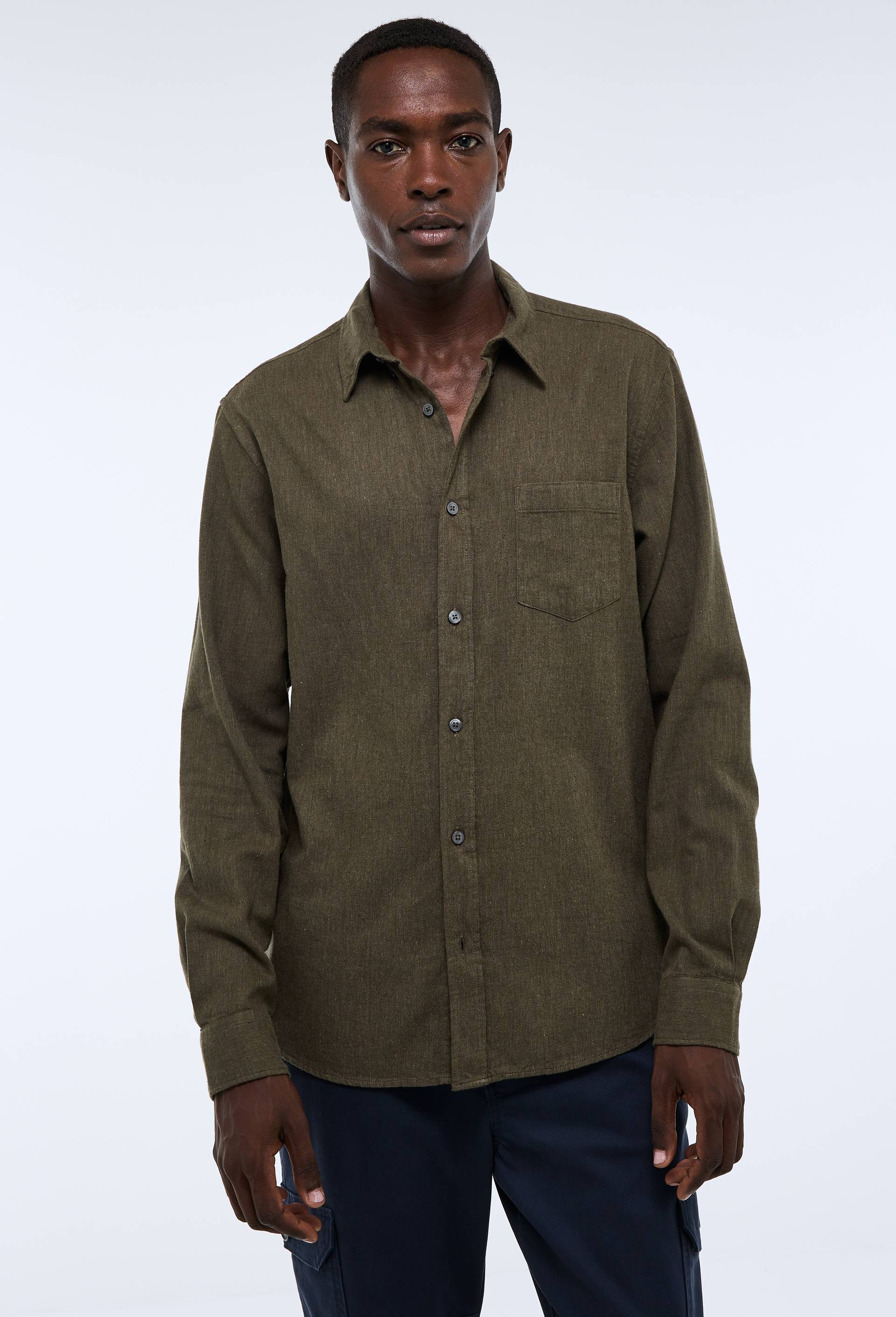 Chemise manches longues en flanelle de coton BIO GOTS, Vert fonc&eacute;, large image number 0