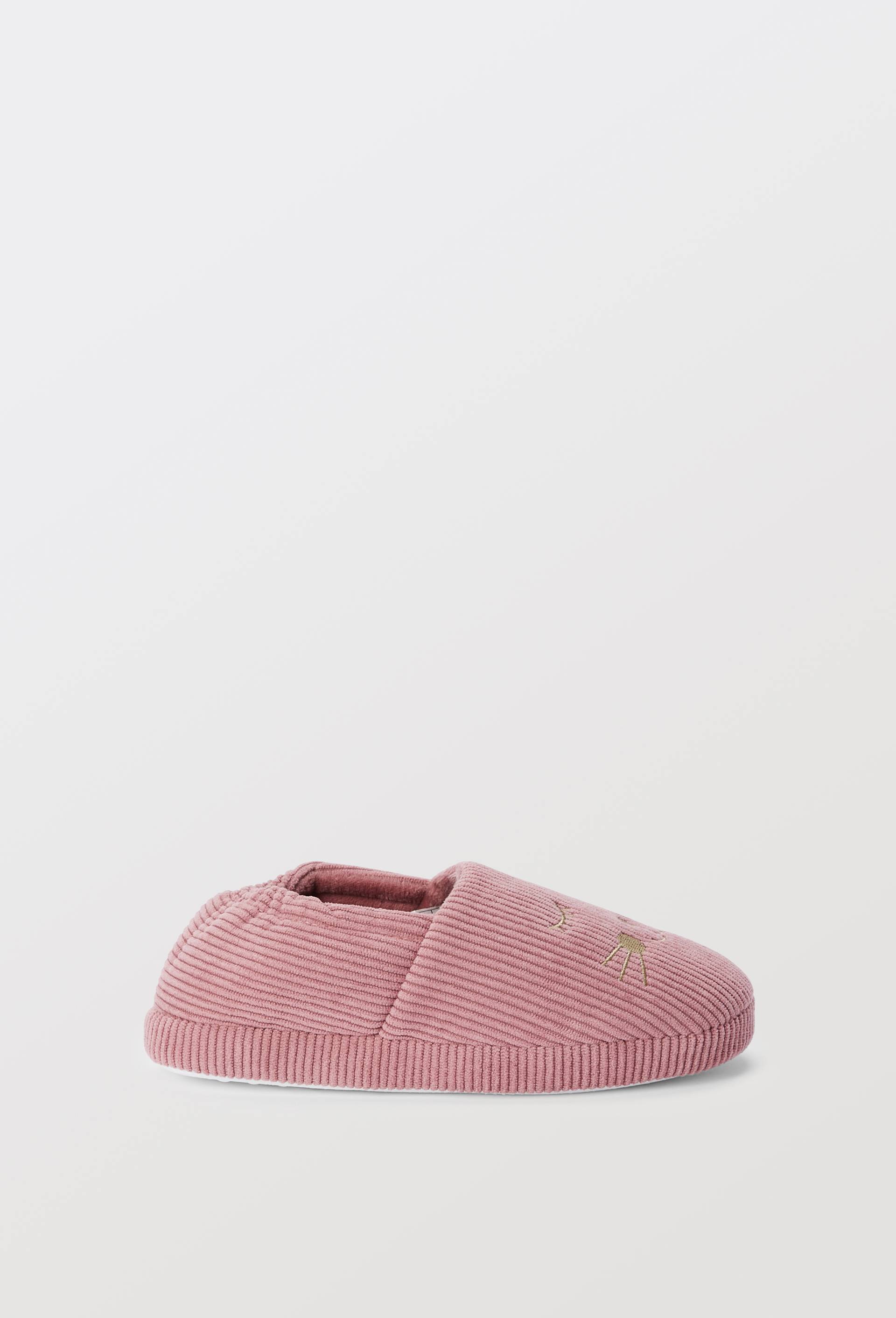 Chaussons fille velours c&ocirc;tel&eacute;, Rose fonc&eacute;, large image number 0