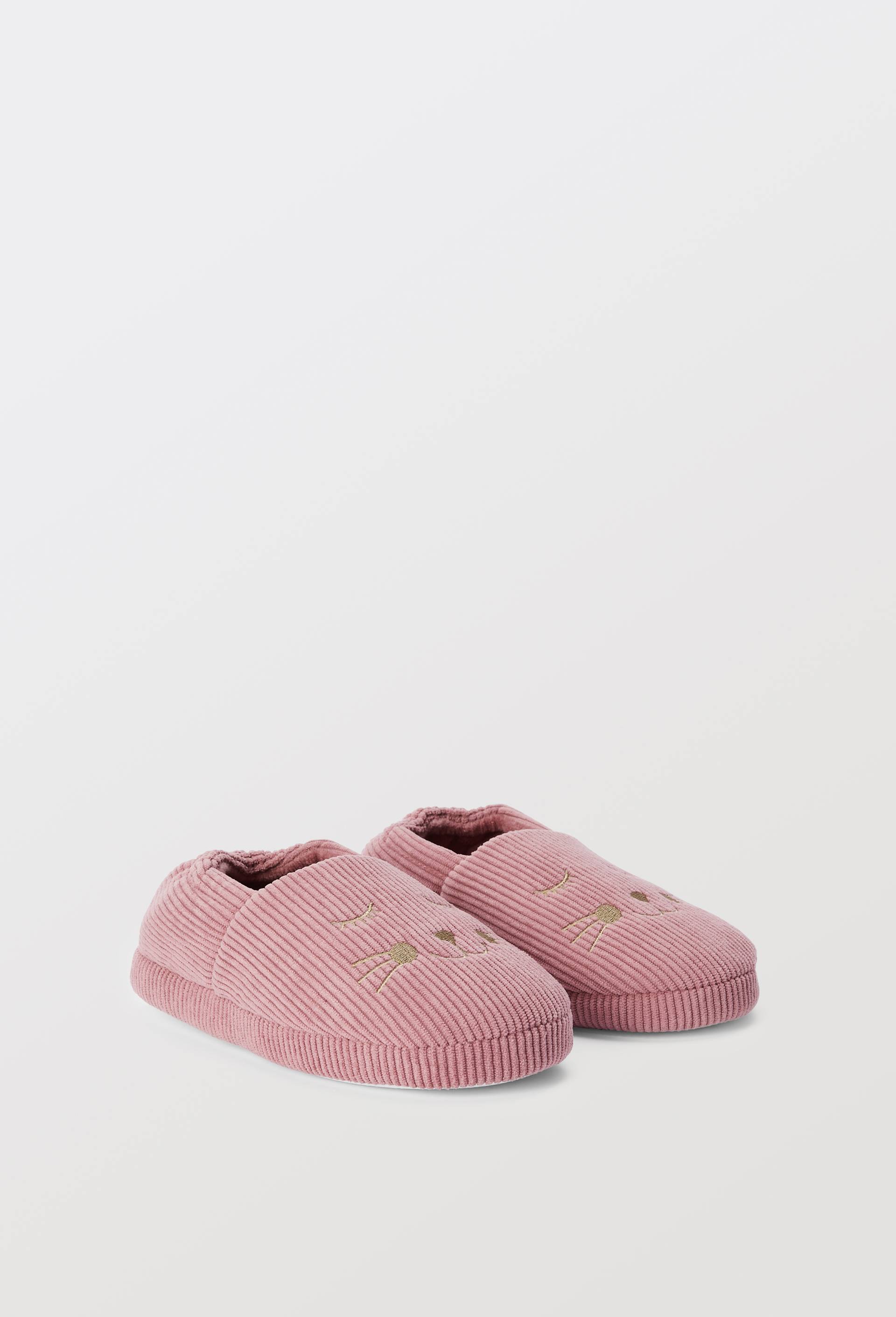 Chaussons fille velours c&ocirc;tel&eacute;, Rose fonc&eacute;, large image number 1