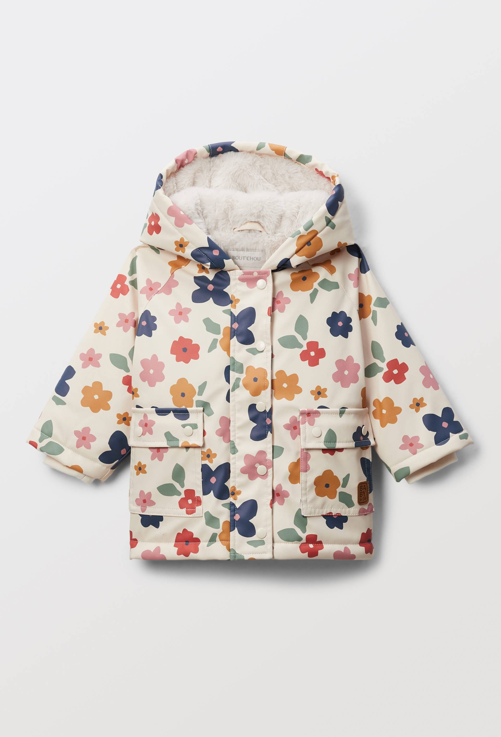 Ciré à capuche imprimé doublé en fausse fourrure BEIGE CLAIR pour bébé BOUT'CHOU