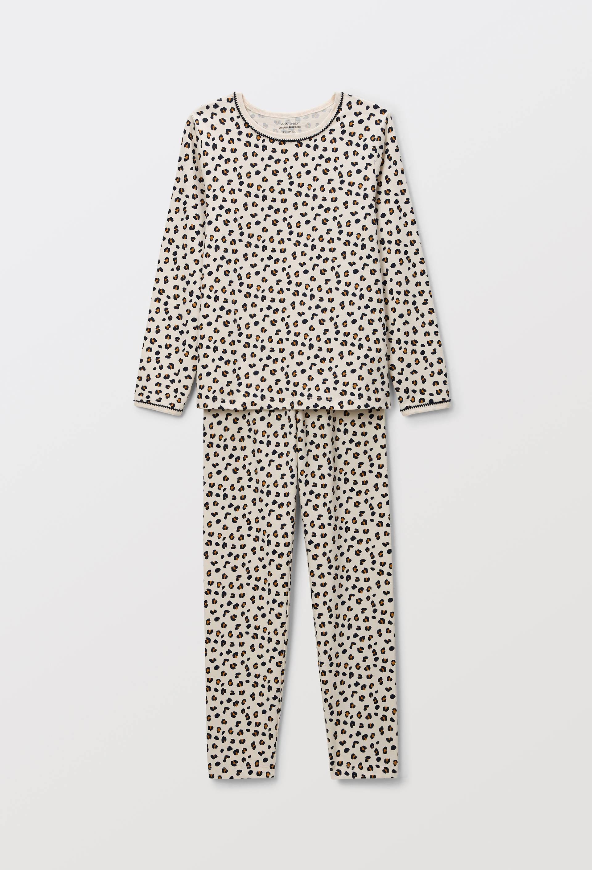 Pyjama manches longues imprim&eacute; en jersey coton BIO GOTS, Beige clair, large image number 0