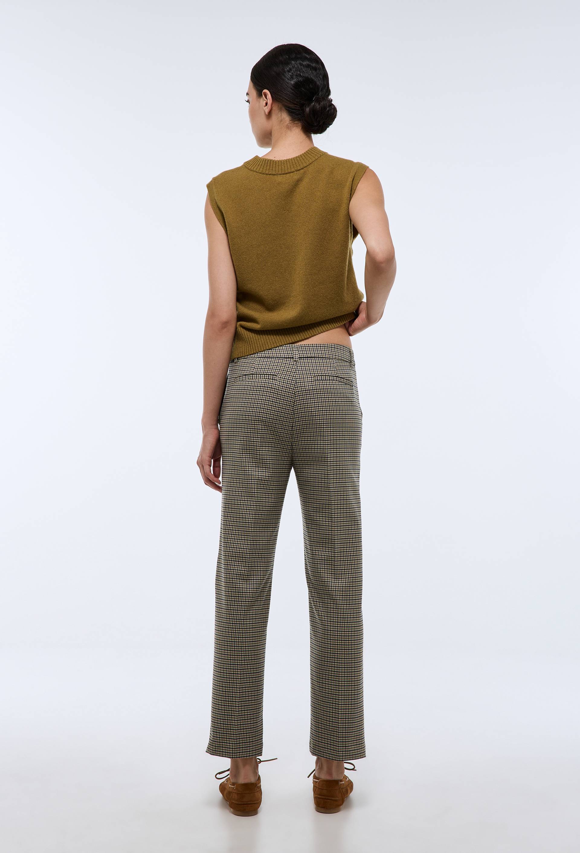Pantalon droit plis cass&eacute; &agrave; petits carreaux, Beige, large image number 1