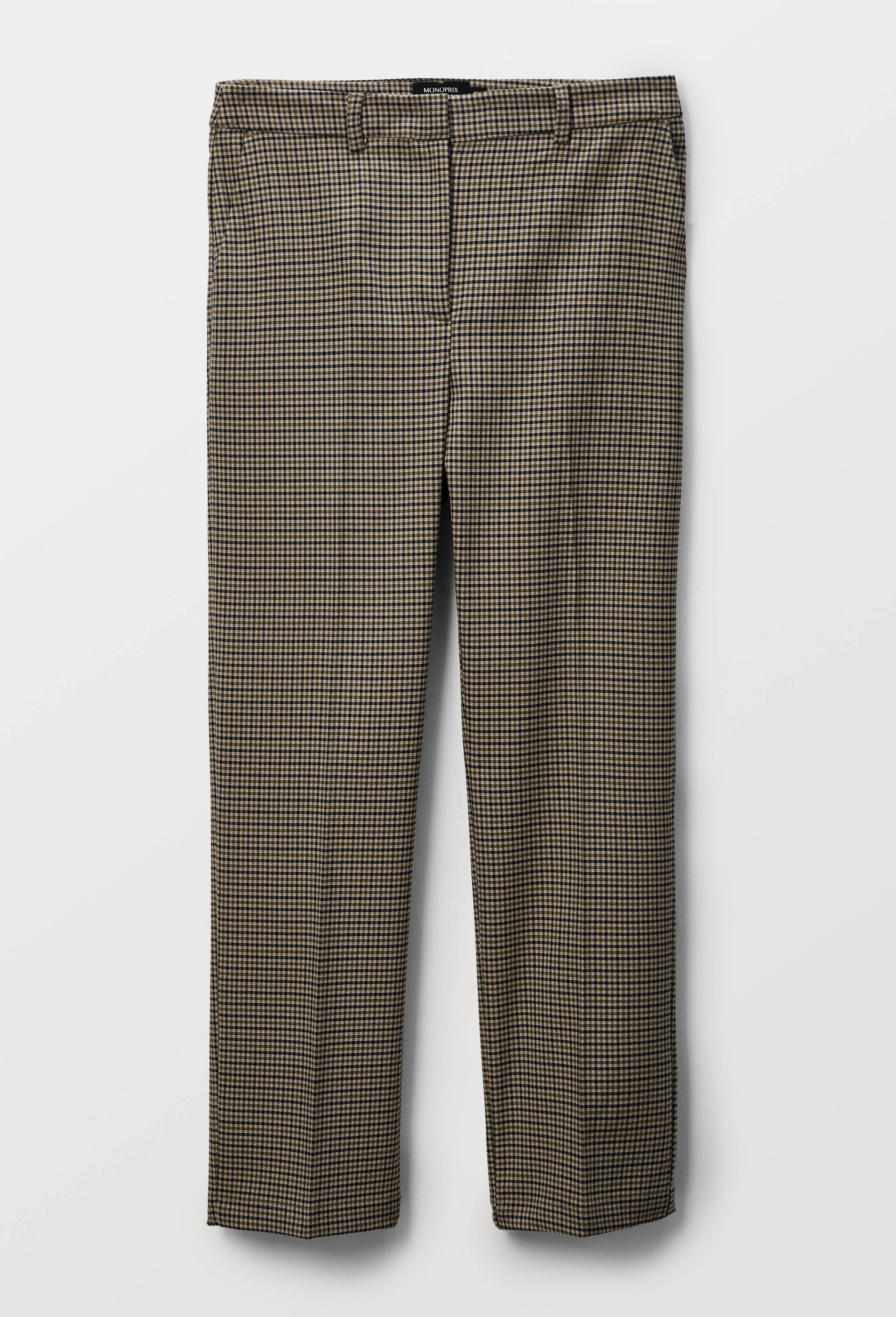 Pantalon droit plis cass&eacute; &agrave; petits carreaux, Beige, large image number 2