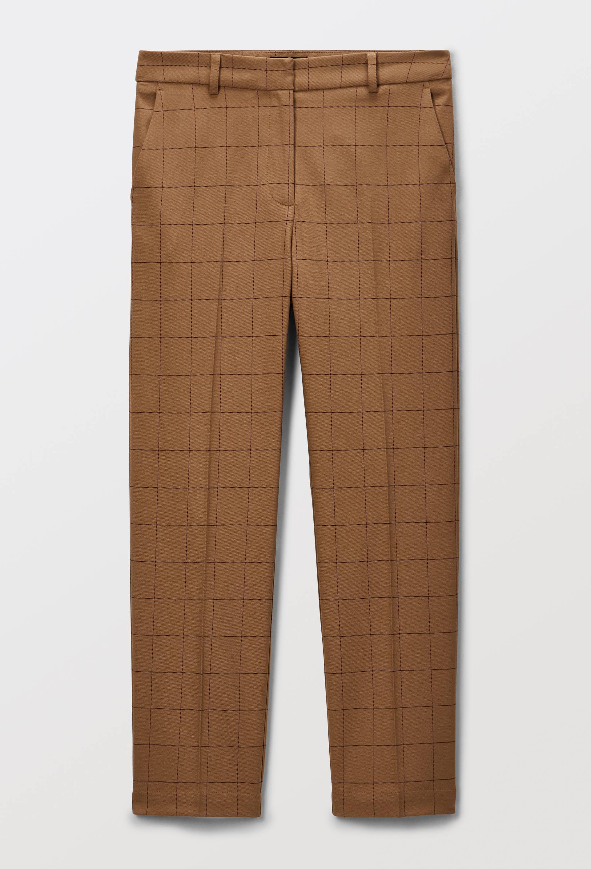Pantalon droit plis cass&eacute; &agrave; carreaux, Beige, large image number 2.0