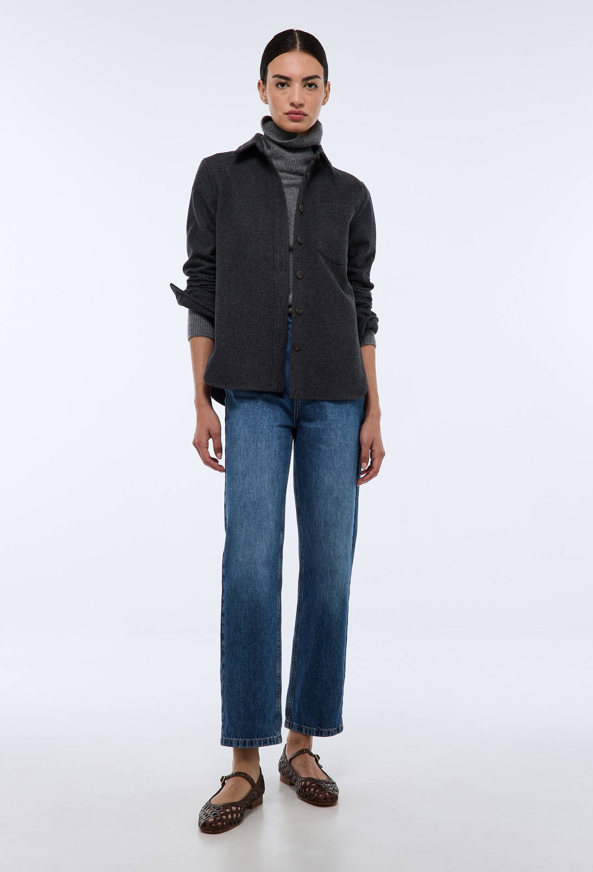 Chemise manches longues contenant de la laine, Gris fonc&eacute;, large image number 0