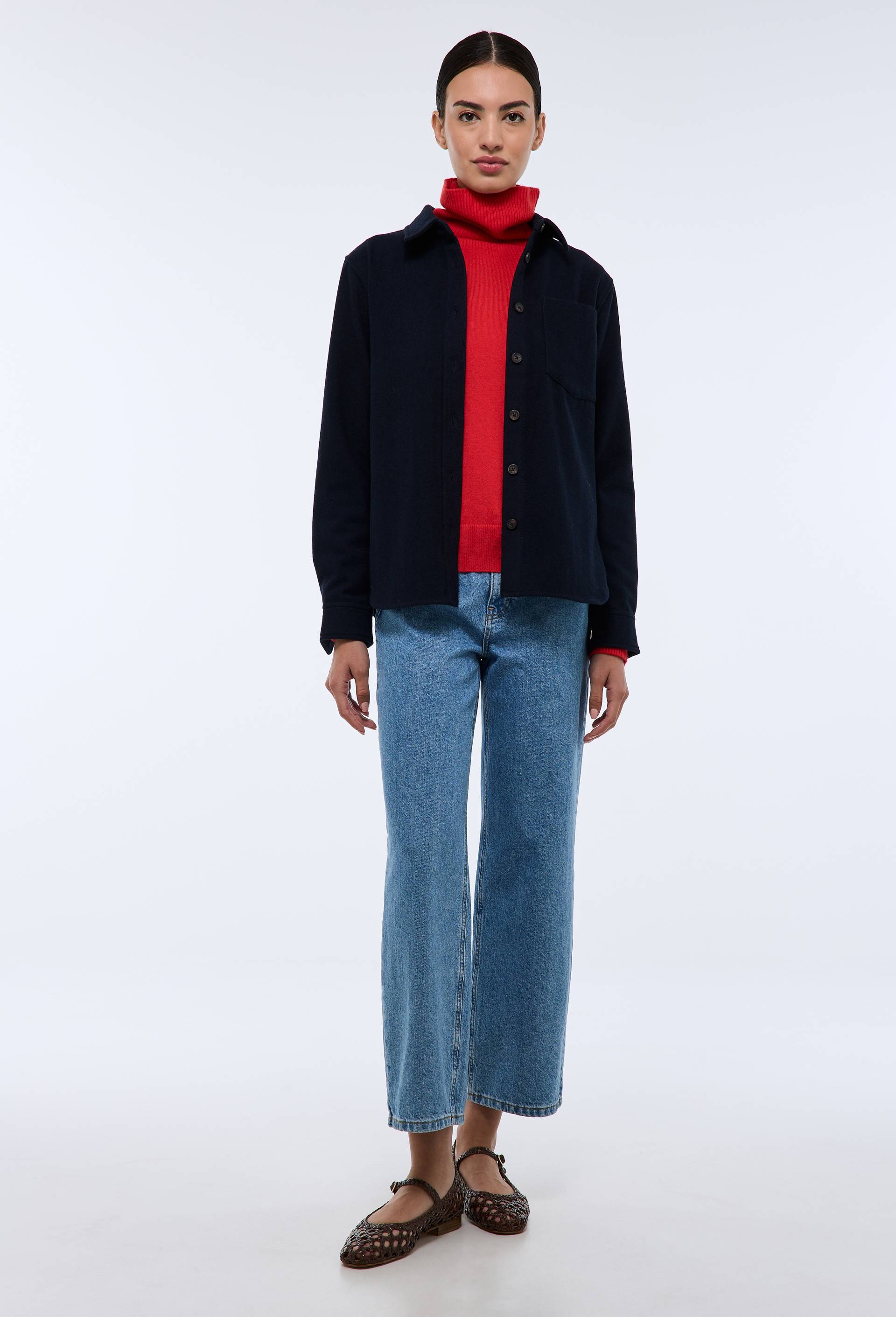 Chemise manches longues contenant de la laine, Bleu fonc&eacute;, swatch image