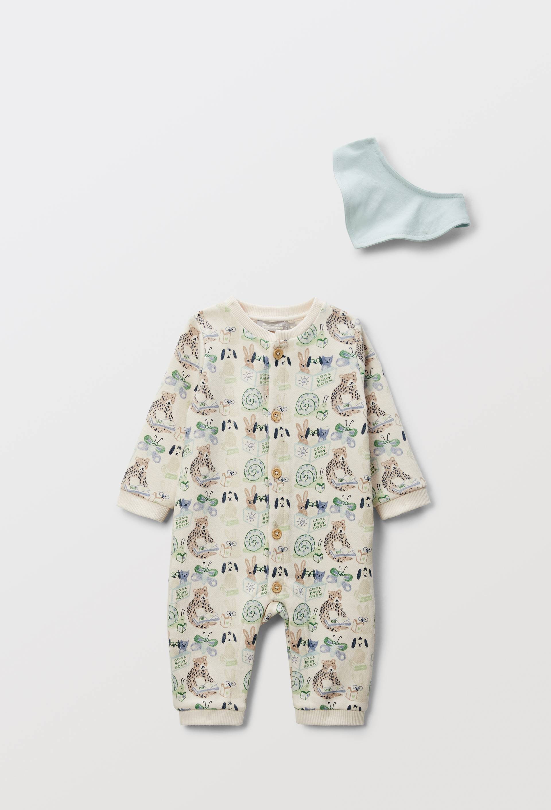 Combinaison longue imprim&eacute;e en coton BIO GOTS, Beige clair, large image number 0