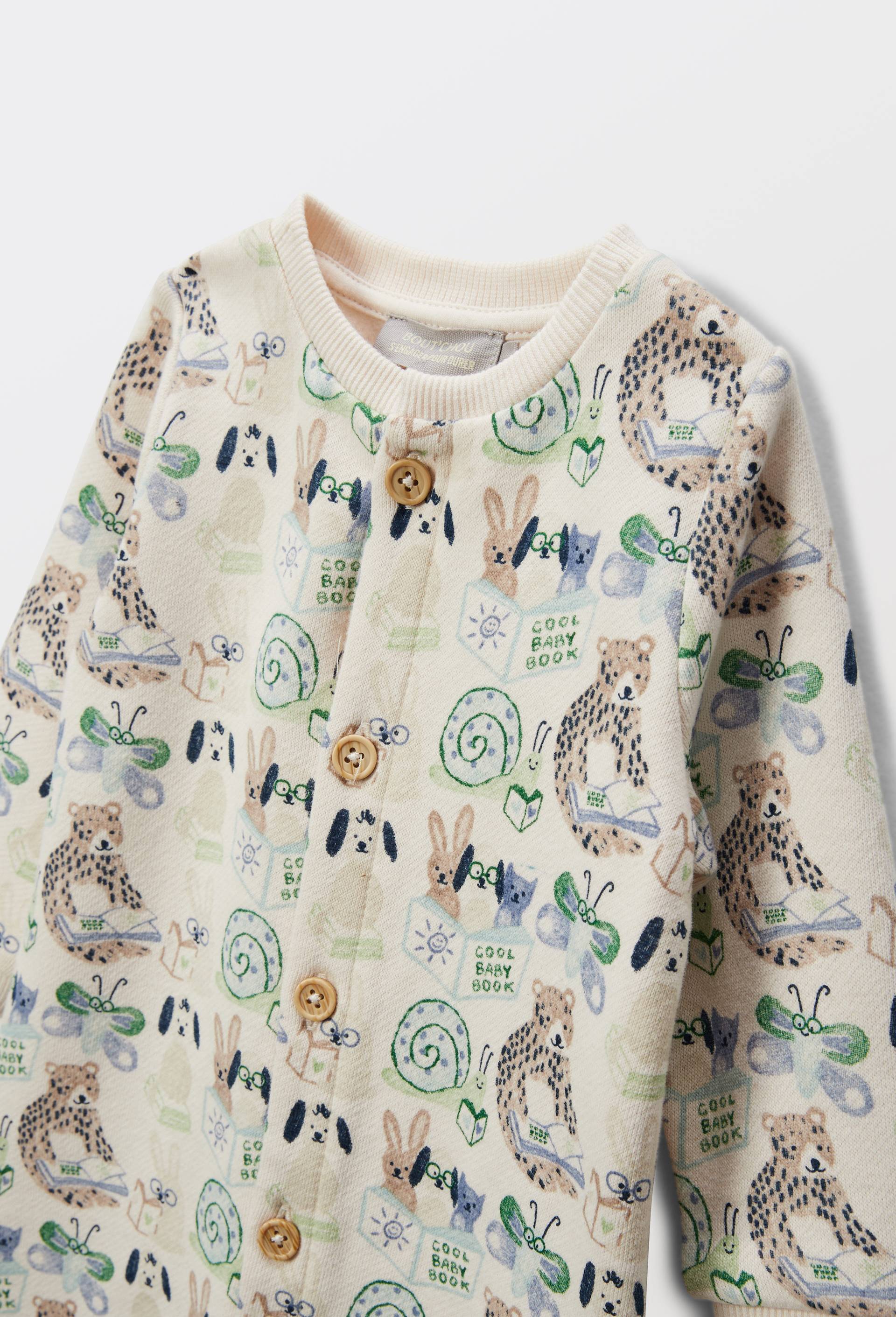 Combinaison longue imprim&eacute;e en coton BIO GOTS, Beige clair, large image number 2.0