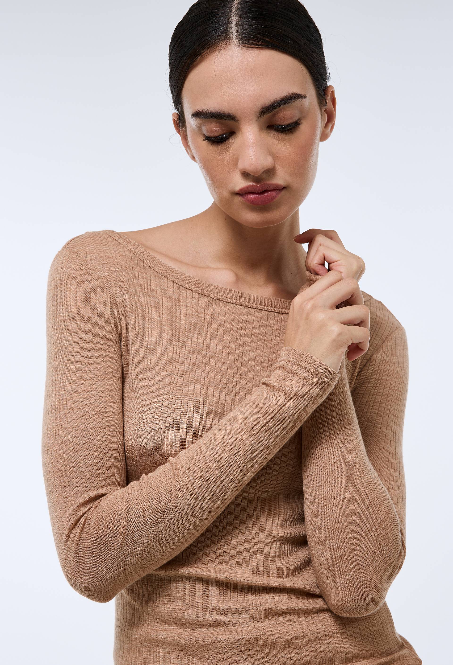 T-shirt manches longues en laine mérinos et soie - MONOPRIX PREMIUM - Modalova