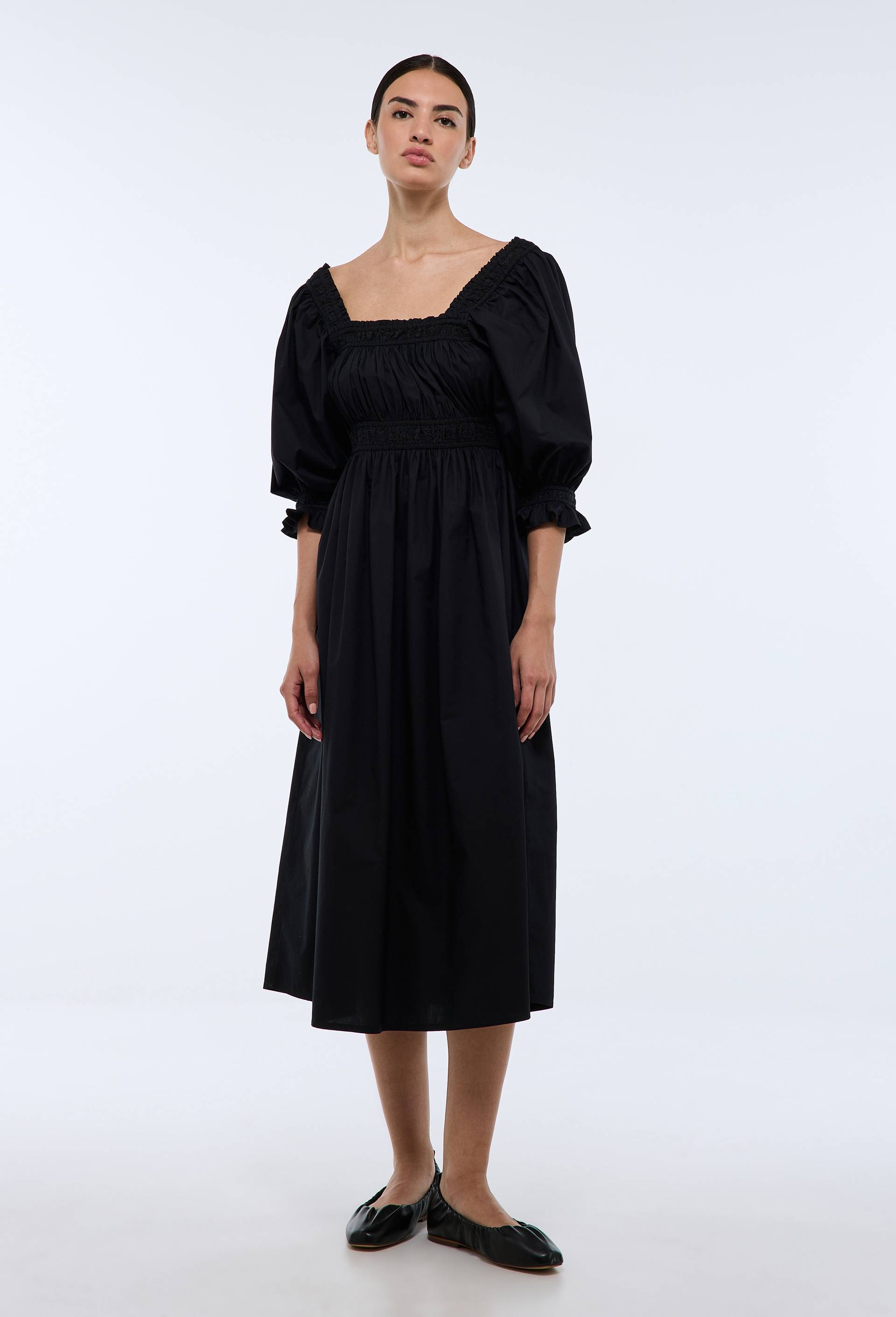 Robe manches coudes unie en coton BIO GOTS, Noir, large image number 0