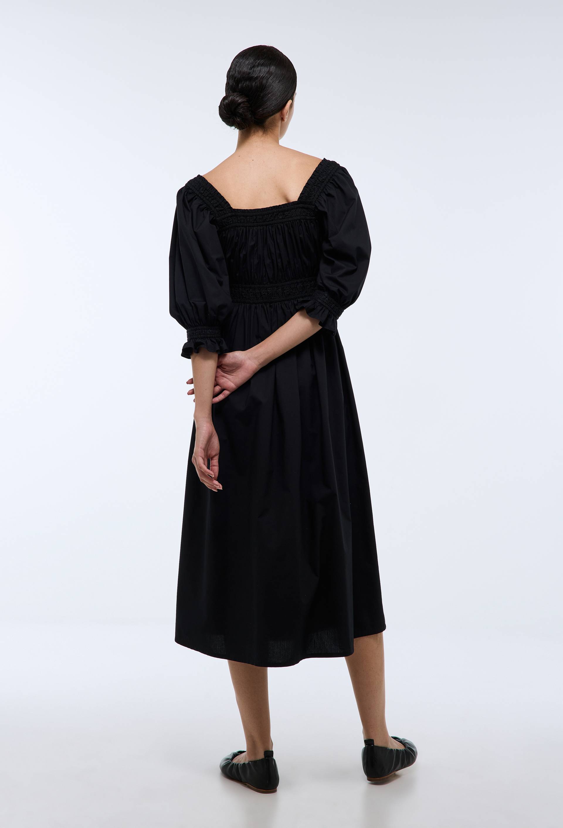 Robe manches coudes unie en coton BIO GOTS, Noir, large image number 1