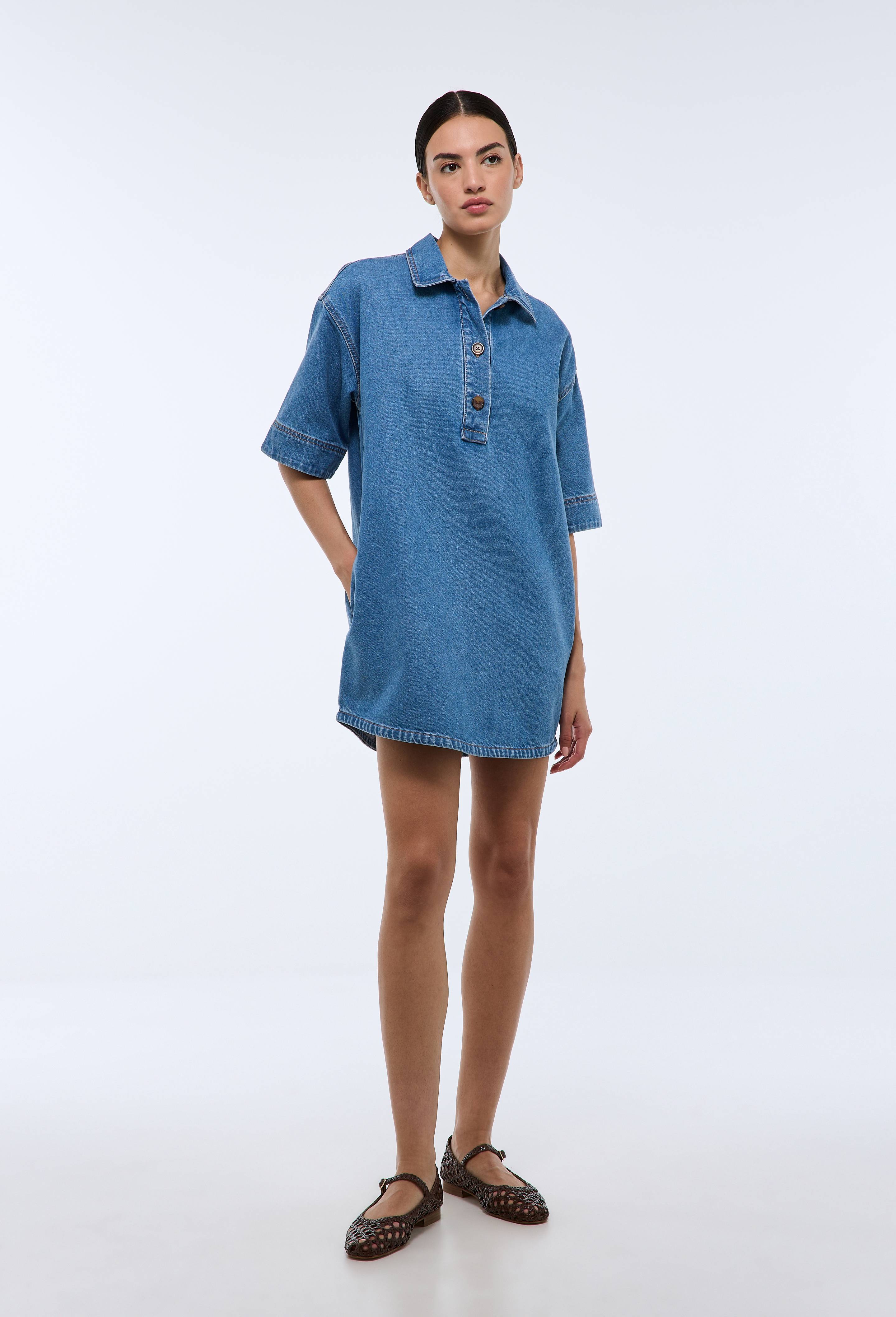 Robe courte en denim en coton, Bleu fonc&eacute;, large image number 2