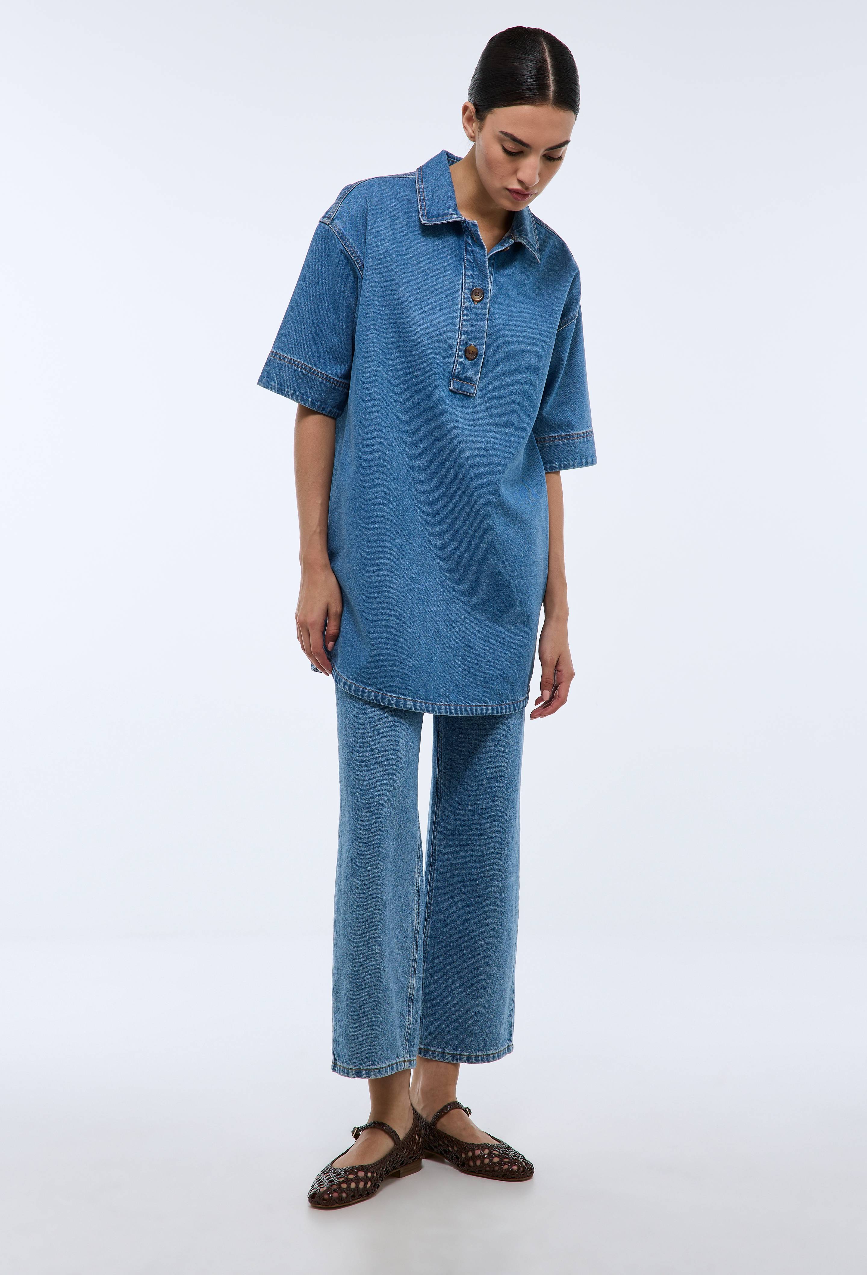 Robe courte en denim en coton, Bleu fonc&eacute;, large image number 3