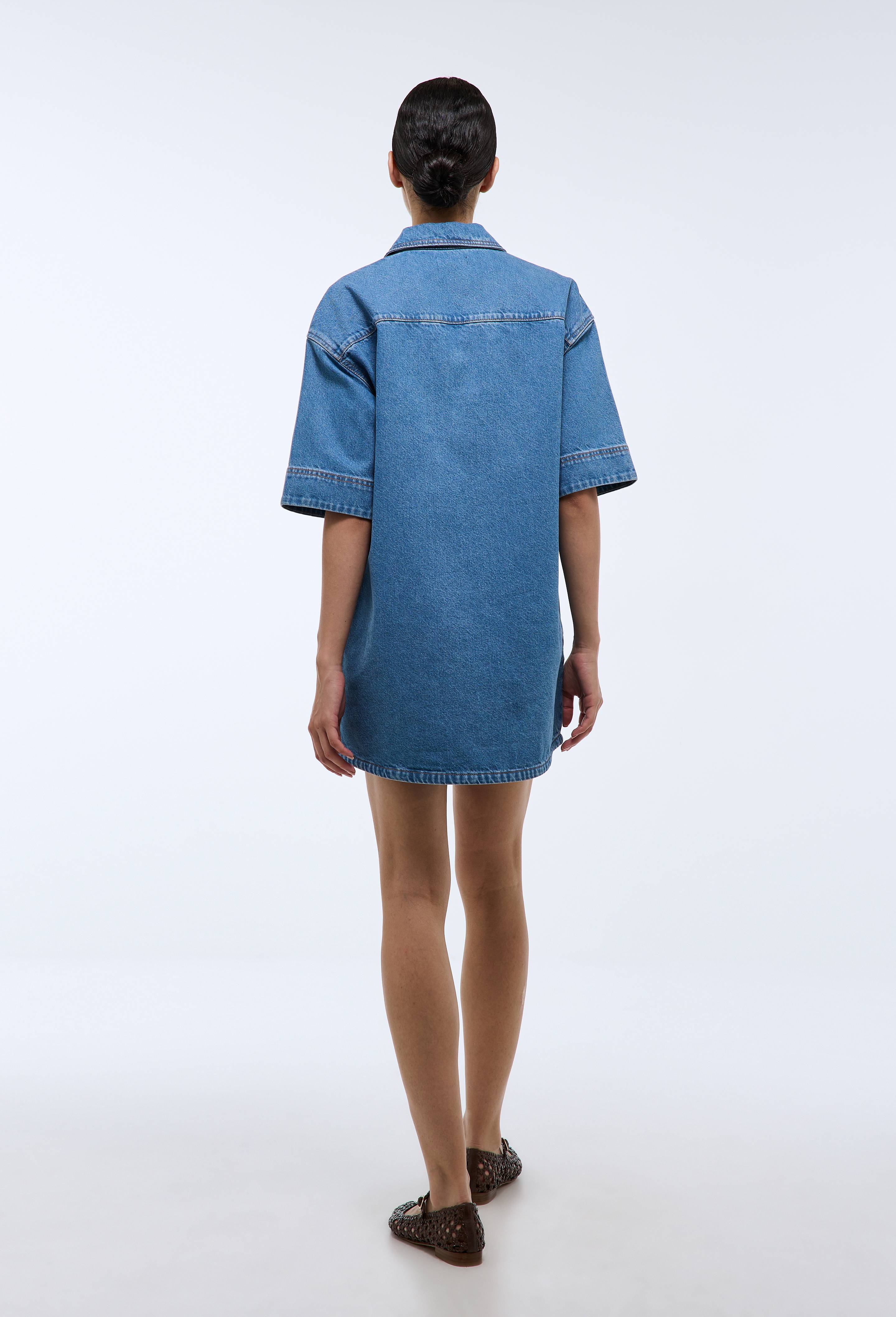 Robe courte en denim en coton, Bleu fonc&eacute;, large image number 4.0