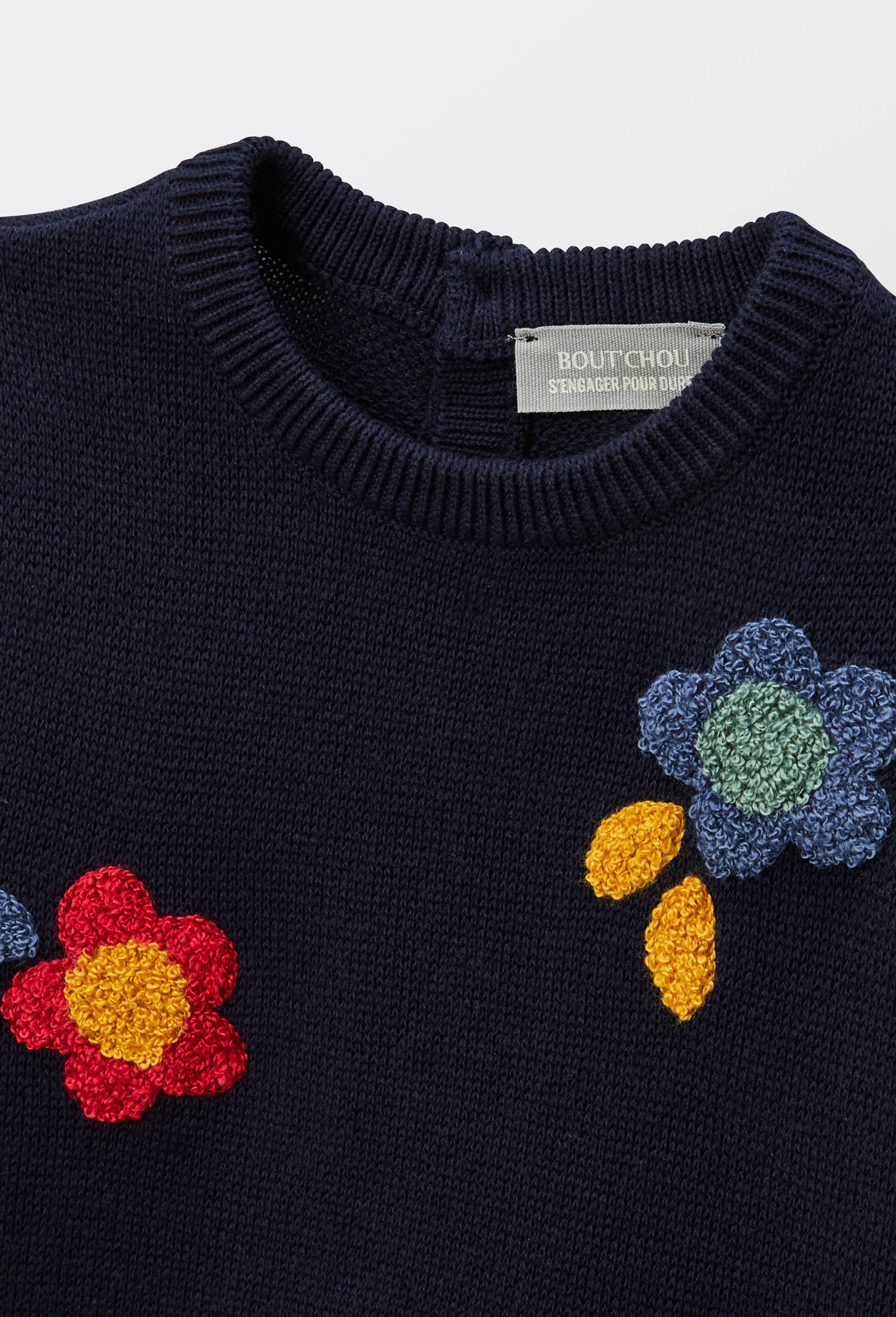 Pull brod&eacute; en coton, Bleu fonc&eacute;, large image number 2.0