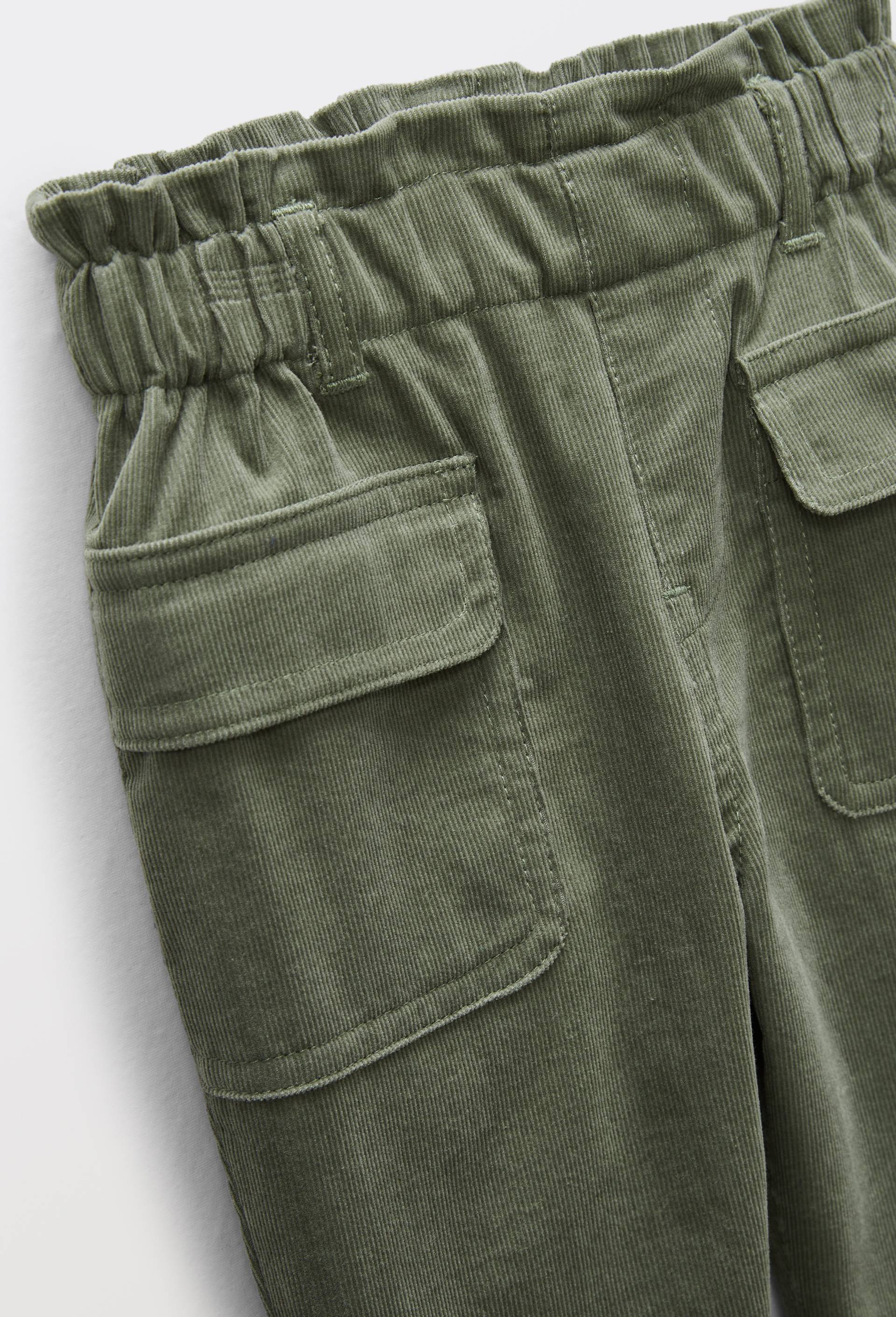 Pantalon taille &eacute;lastique uni en velours en coton BIO GOTS, Vert, large image number 2.0