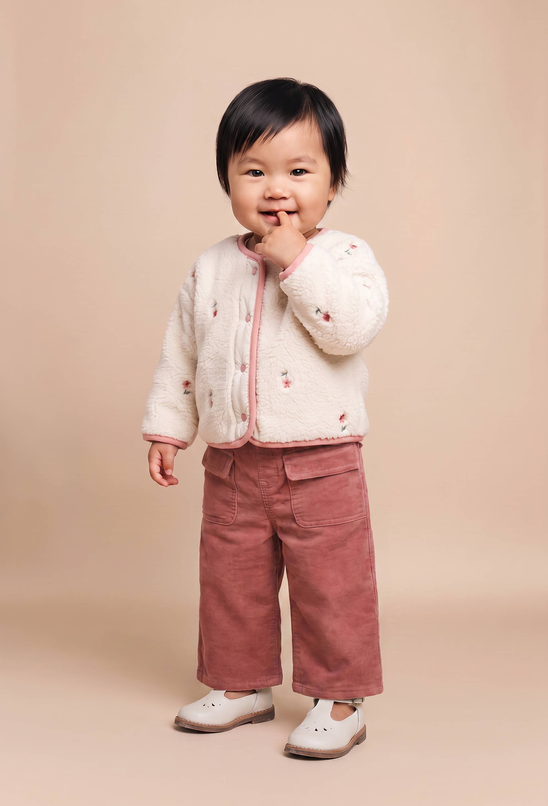 Pantalon taille &eacute;lastique uni en velours en coton BIO GOTS, Rose, large image number 0