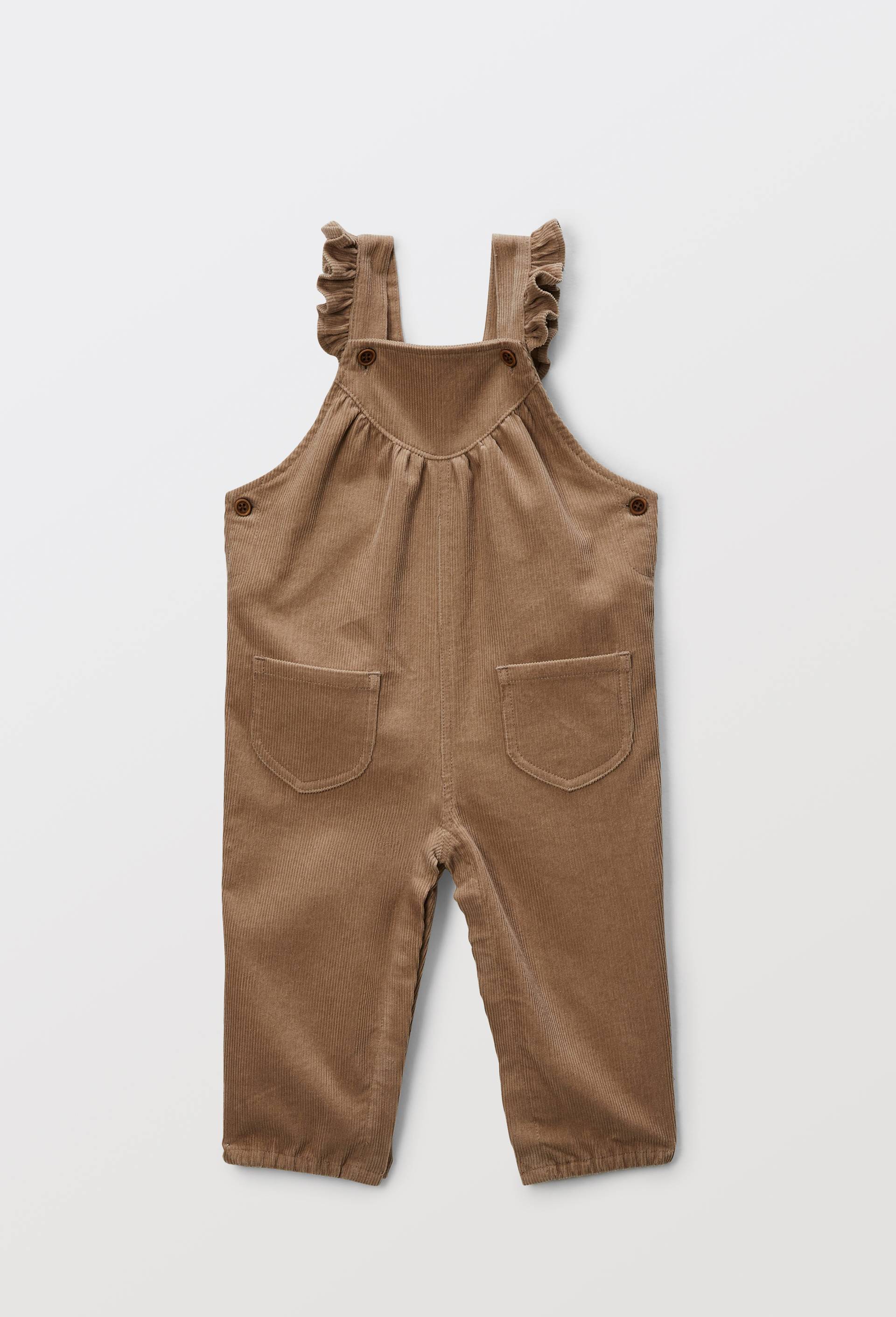 Salopette longue en velours unie en coton BIO GOTS, Beige, large image number 0
