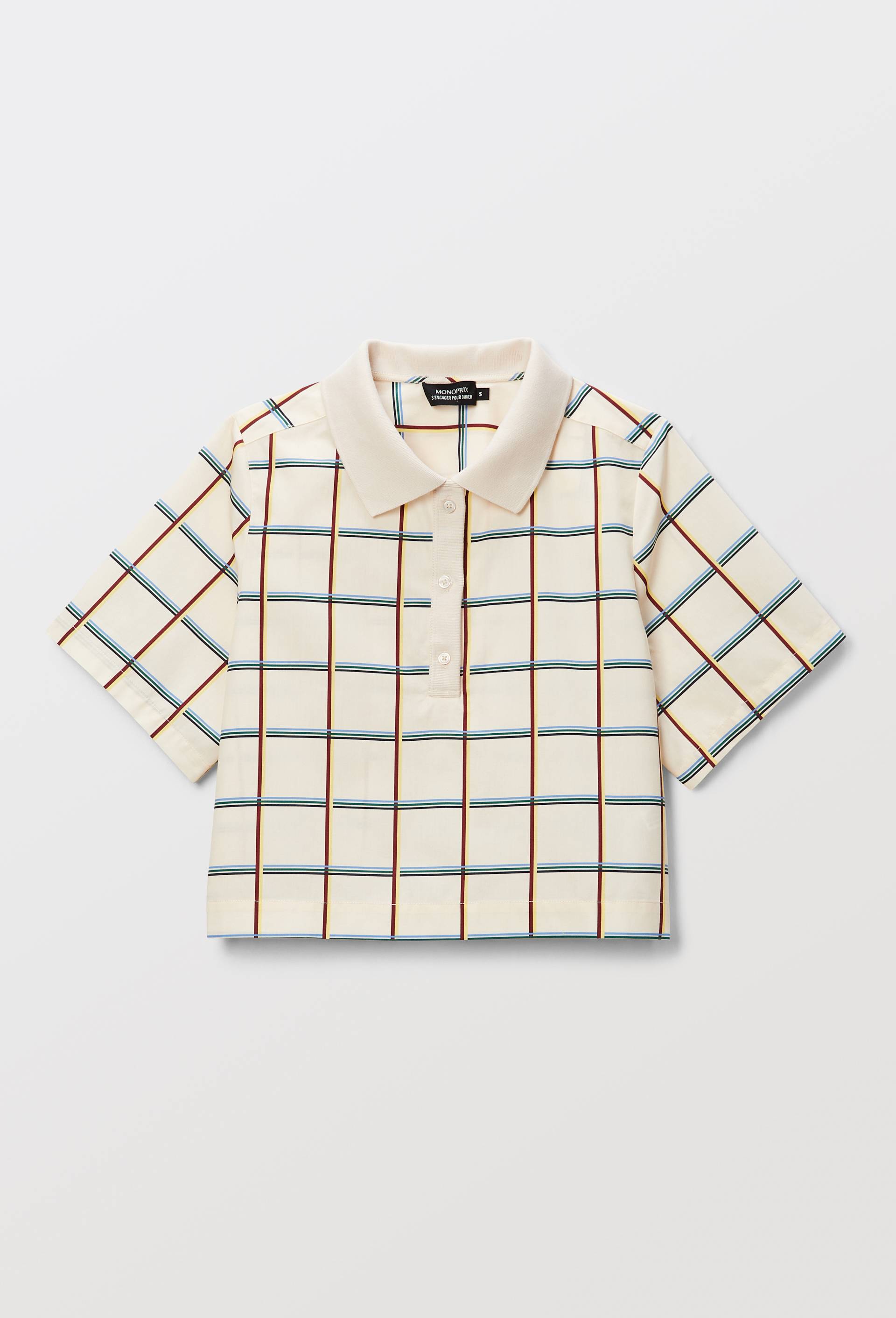 Chemise manches courtes imprim&eacute;e en coton BIO, Ecru, large image number 2