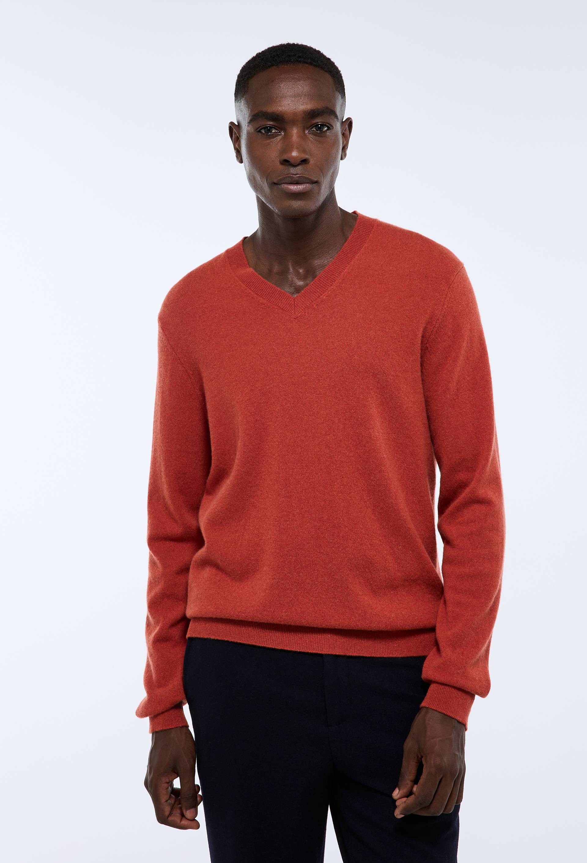 Pull col V en 100% cachemire, Rouge fonc&eacute;, swatch image
