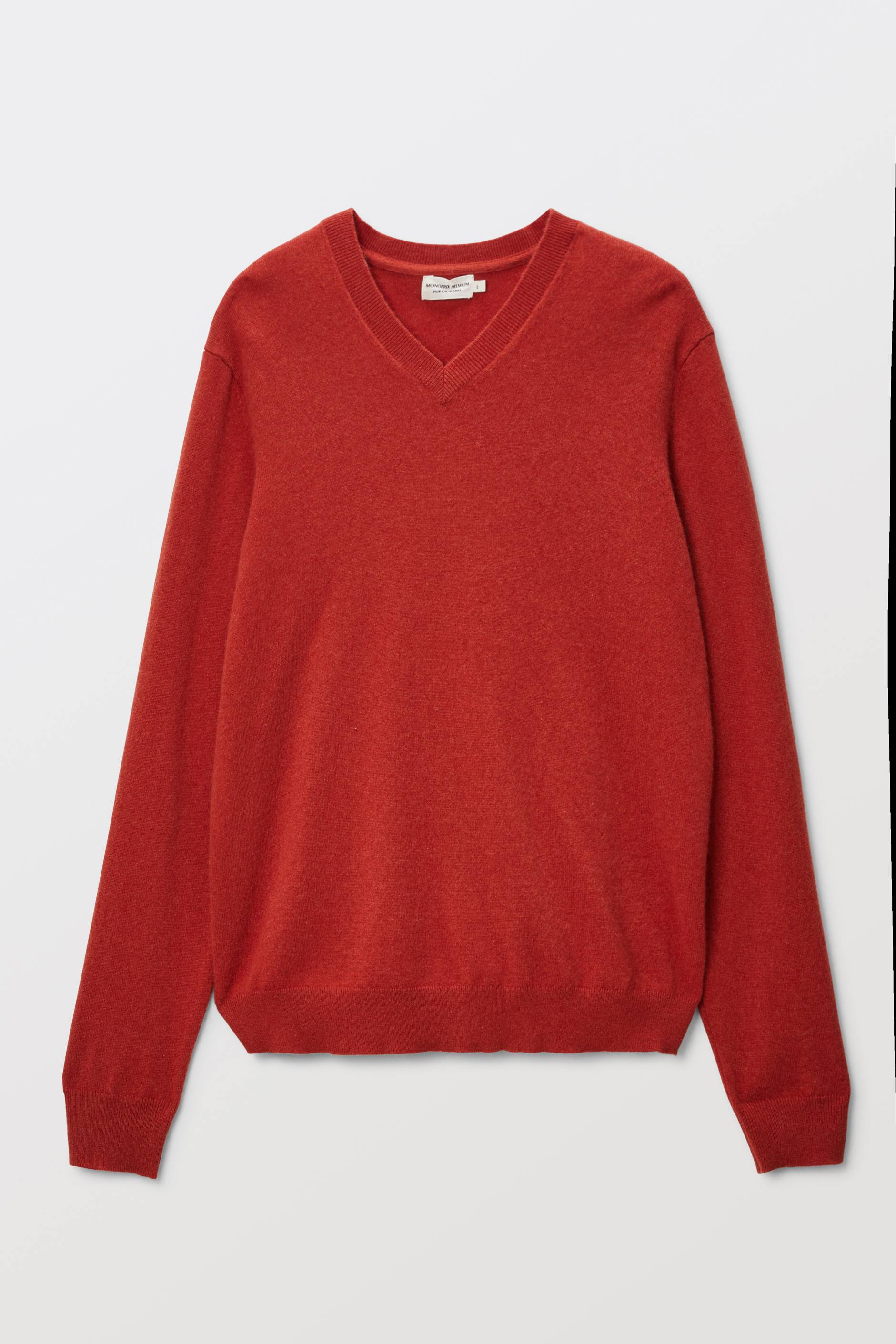 Pull col V en 100% cachemire, Rouge fonc&eacute;, large image number 2