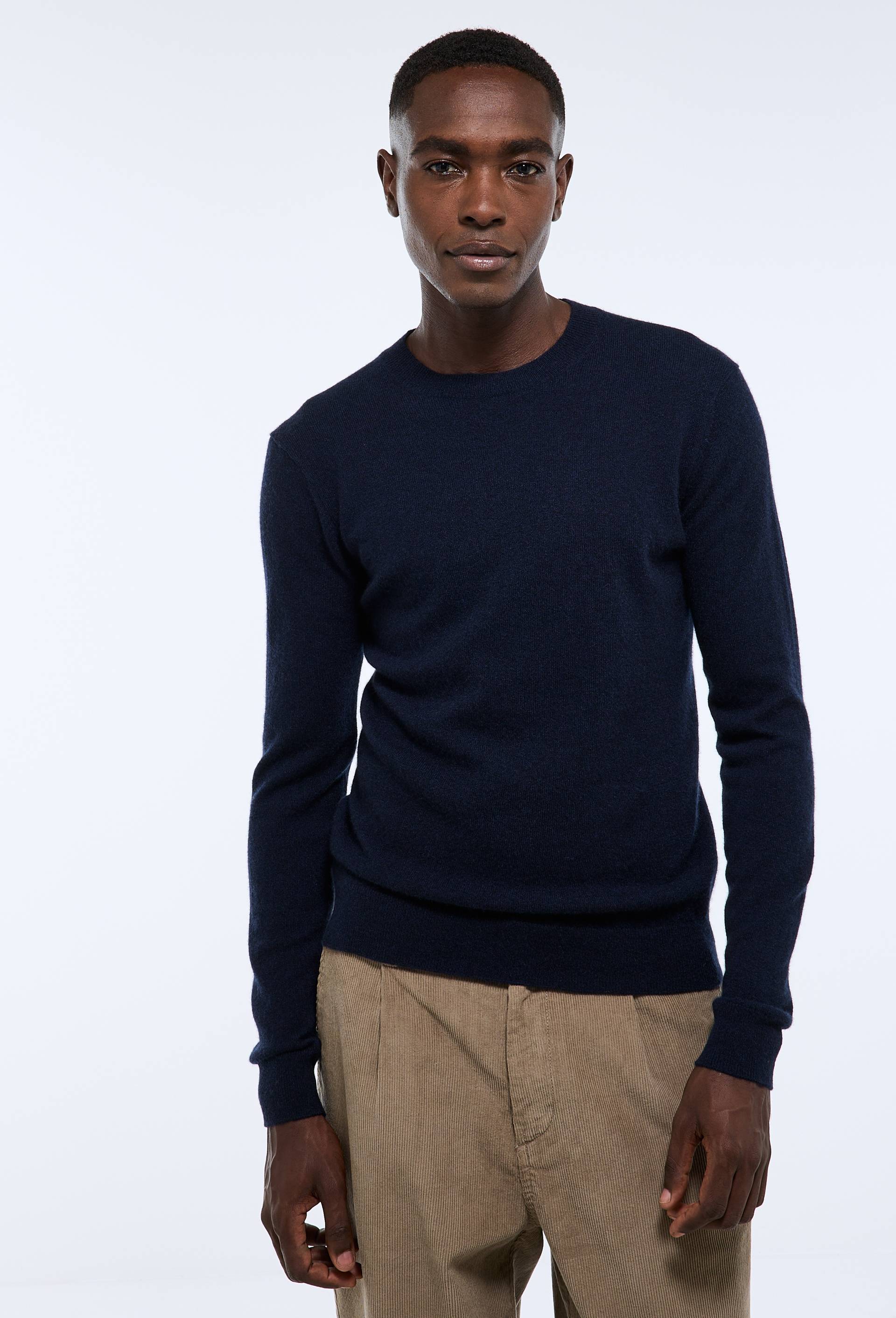 Pull col rond en 100% cachemire, Bleu fonc&eacute;, swatch image