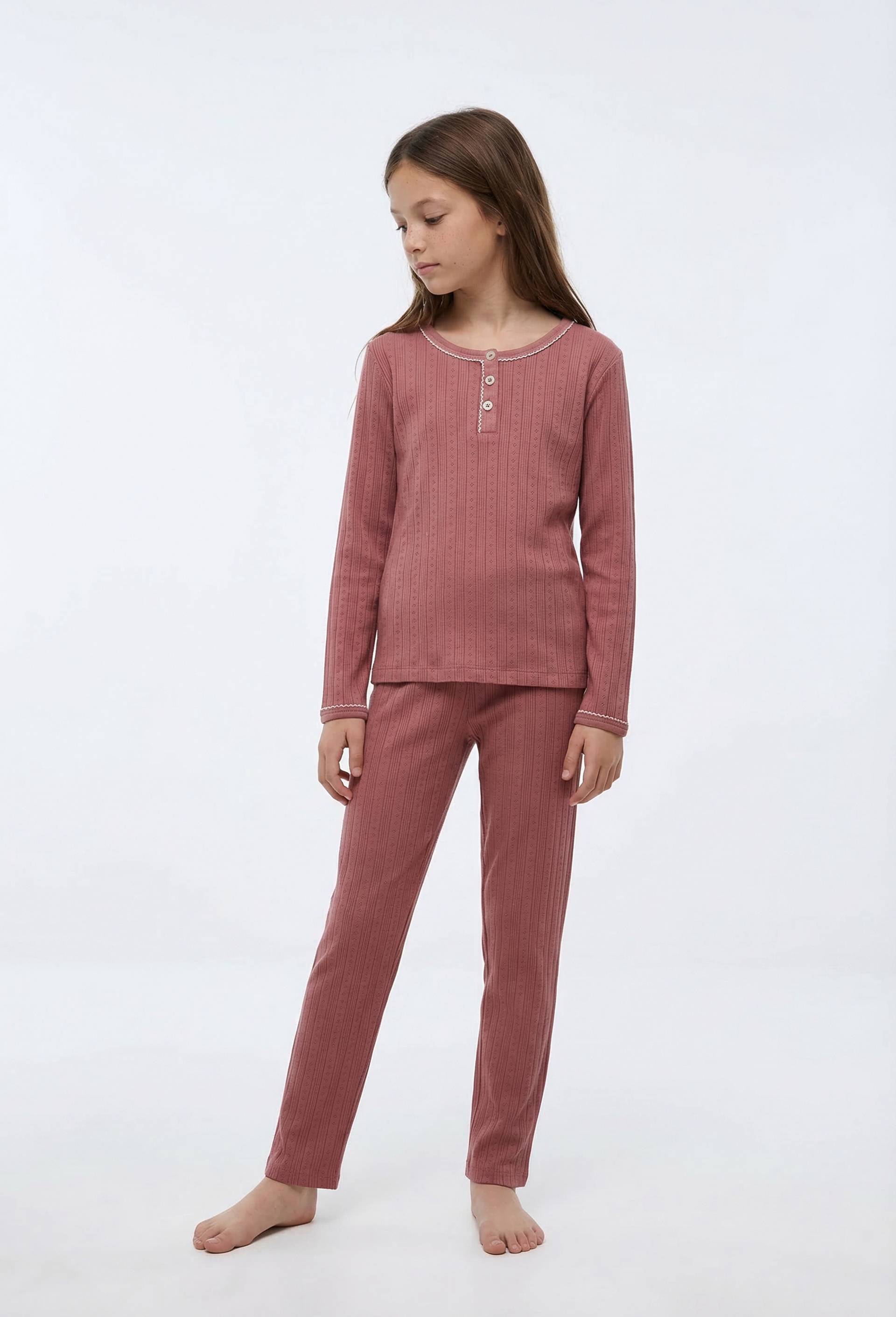 Pyjama manches longues pointelle en coton BIO GOTS, Rose fonc&eacute;, large image number 0