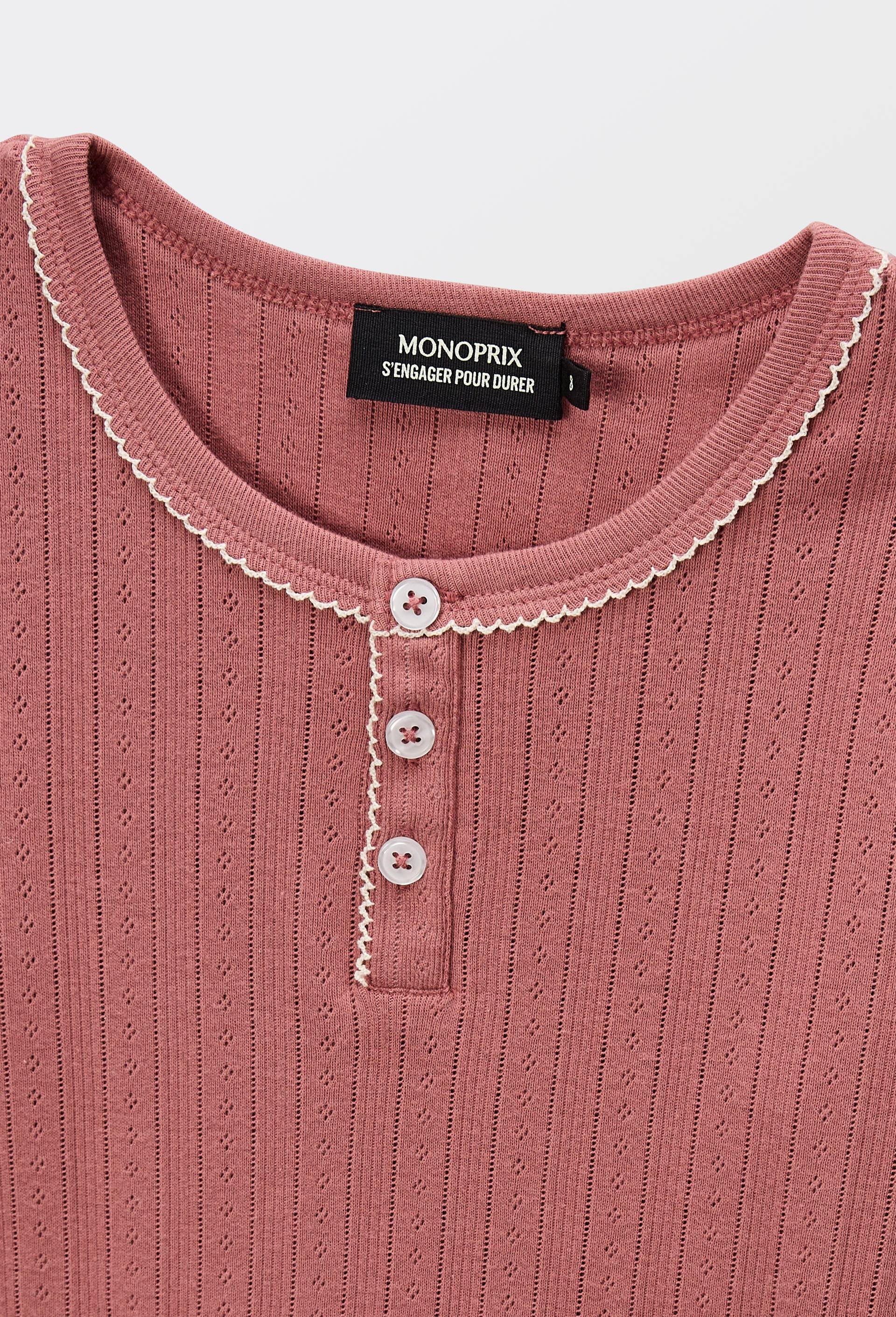 Pyjama manches longues pointelle en coton BIO GOTS, Rose fonc&eacute;, large image number 3