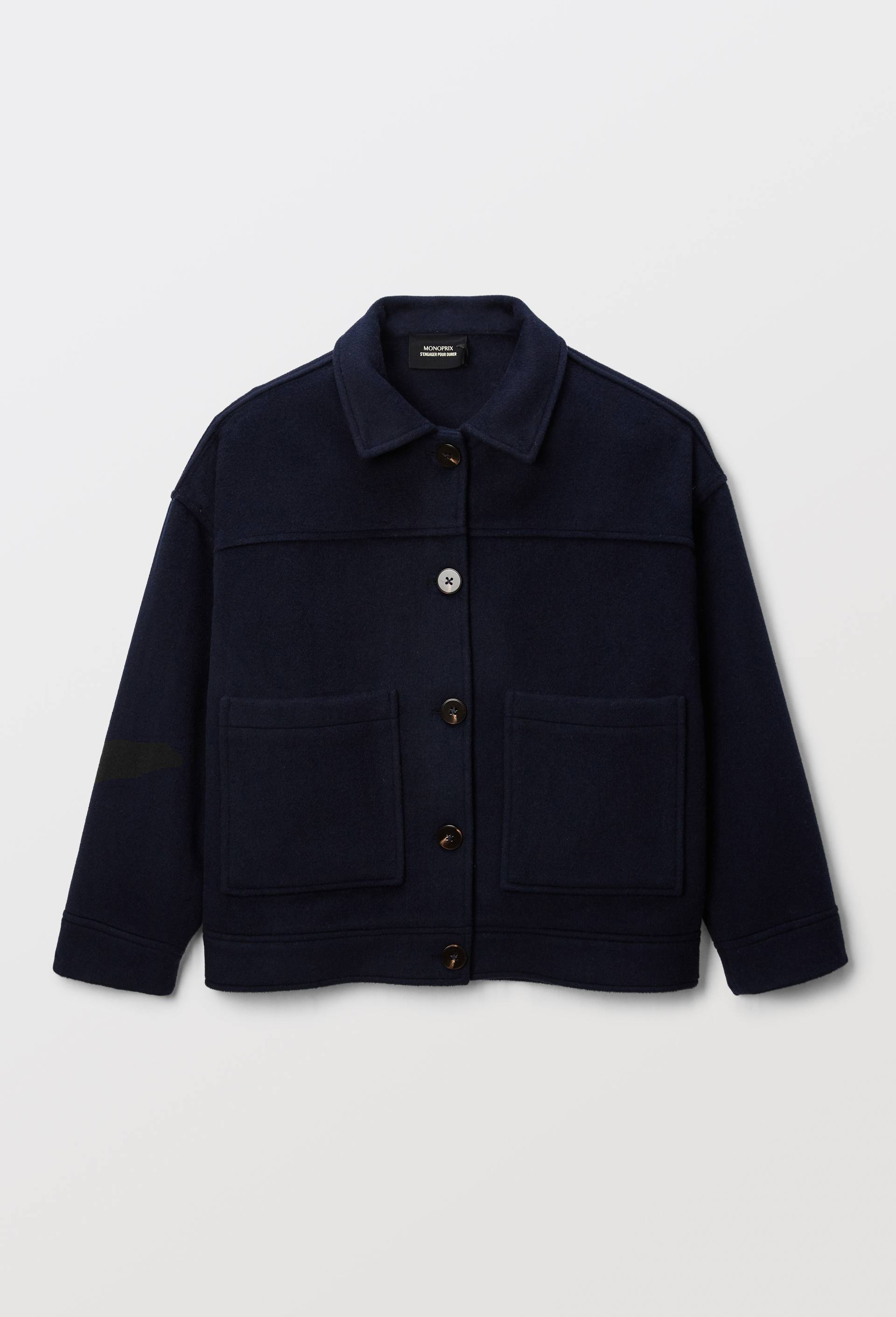 Veste courte boutonn&eacute;e contenant de la laine, Bleu fonc&eacute;, large image number 3