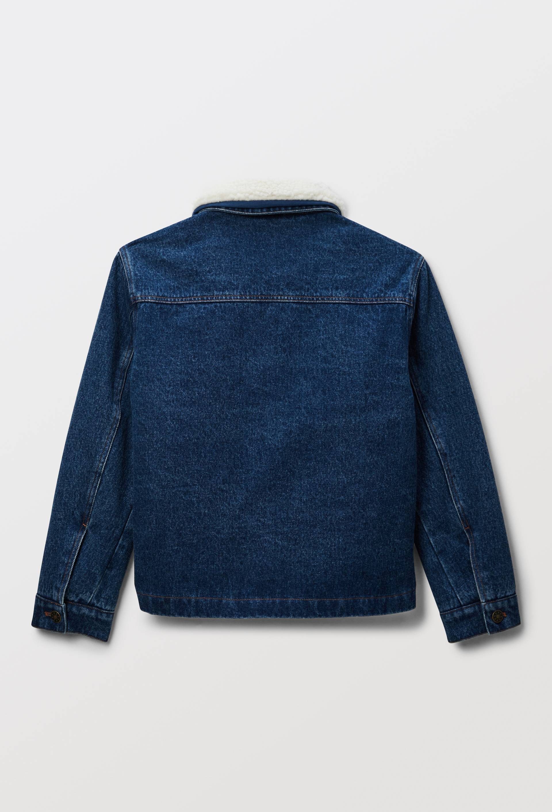 Veste en jean col et doublure en sherpa en coton, Bleu fonc&eacute;, large image number 4