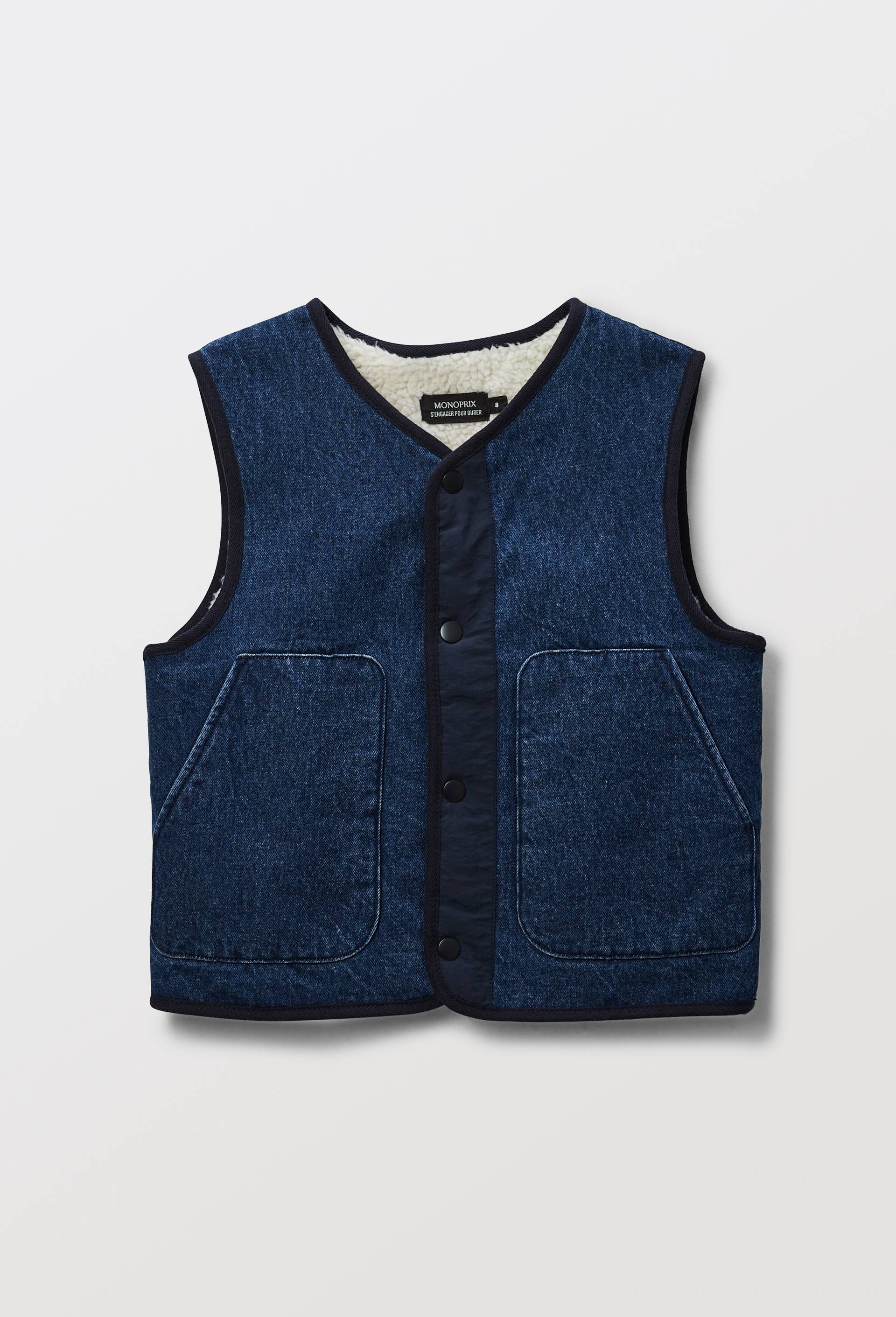 Veste sans manches en jean en coton, Bleu fonc&eacute;, large image number 2