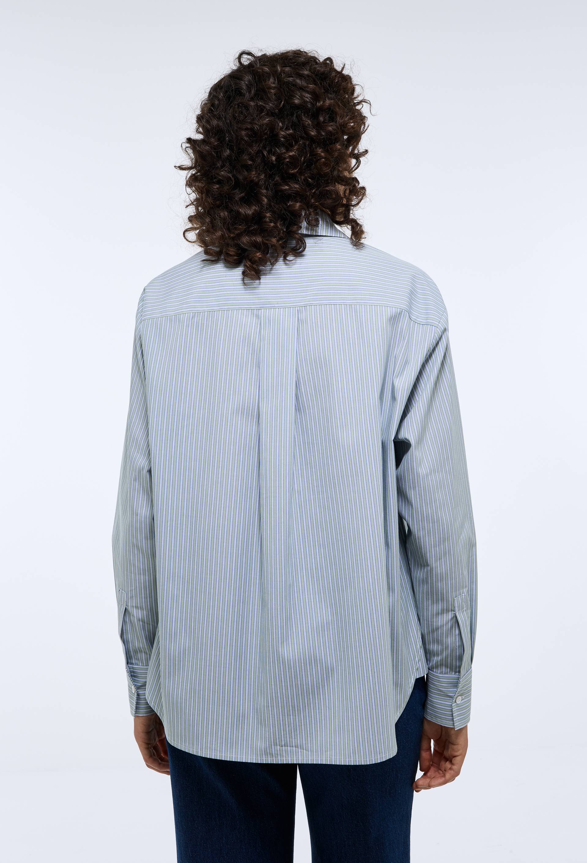 Chemise manches longues ray&eacute;e en coton BIO GOTS, Bleu, large image number 1.0