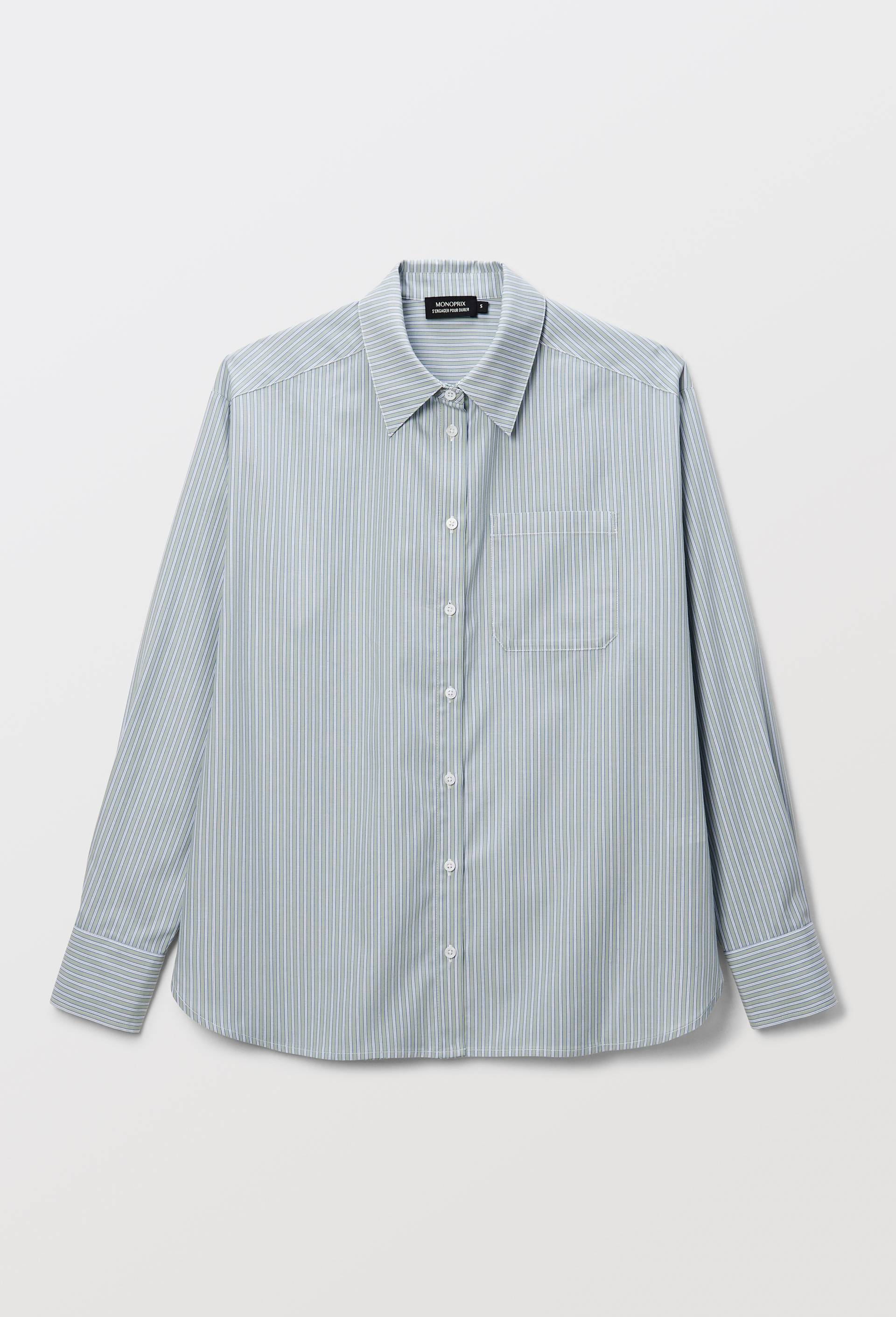 Chemise manches longues ray&eacute;e en coton BIO GOTS, Bleu, large image number 2