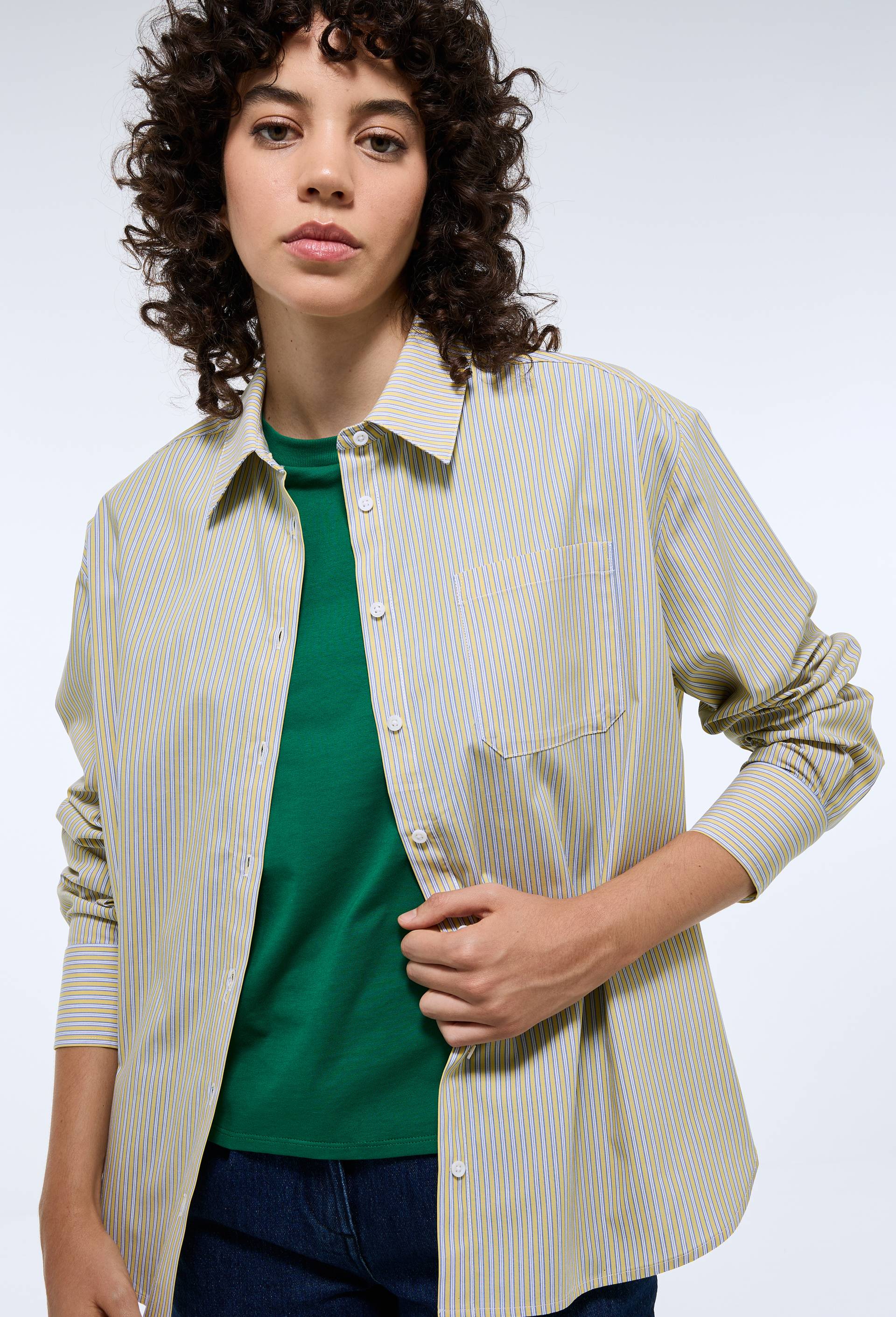 Chemise manches longues ray&eacute;e en coton BIO GOTS, Jaune clair, large image number 0