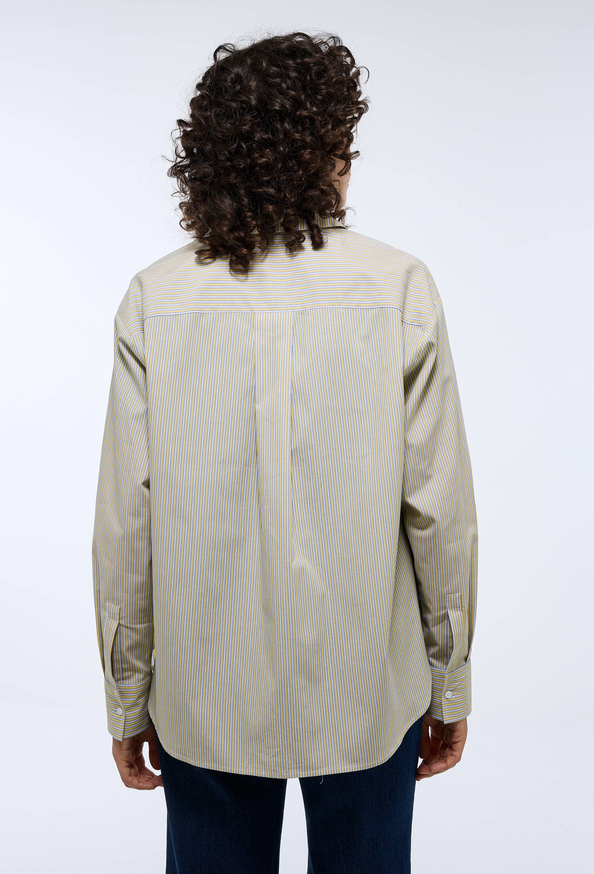 Chemise manches longues ray&eacute;e en coton BIO GOTS, Jaune clair, large image number 1.0