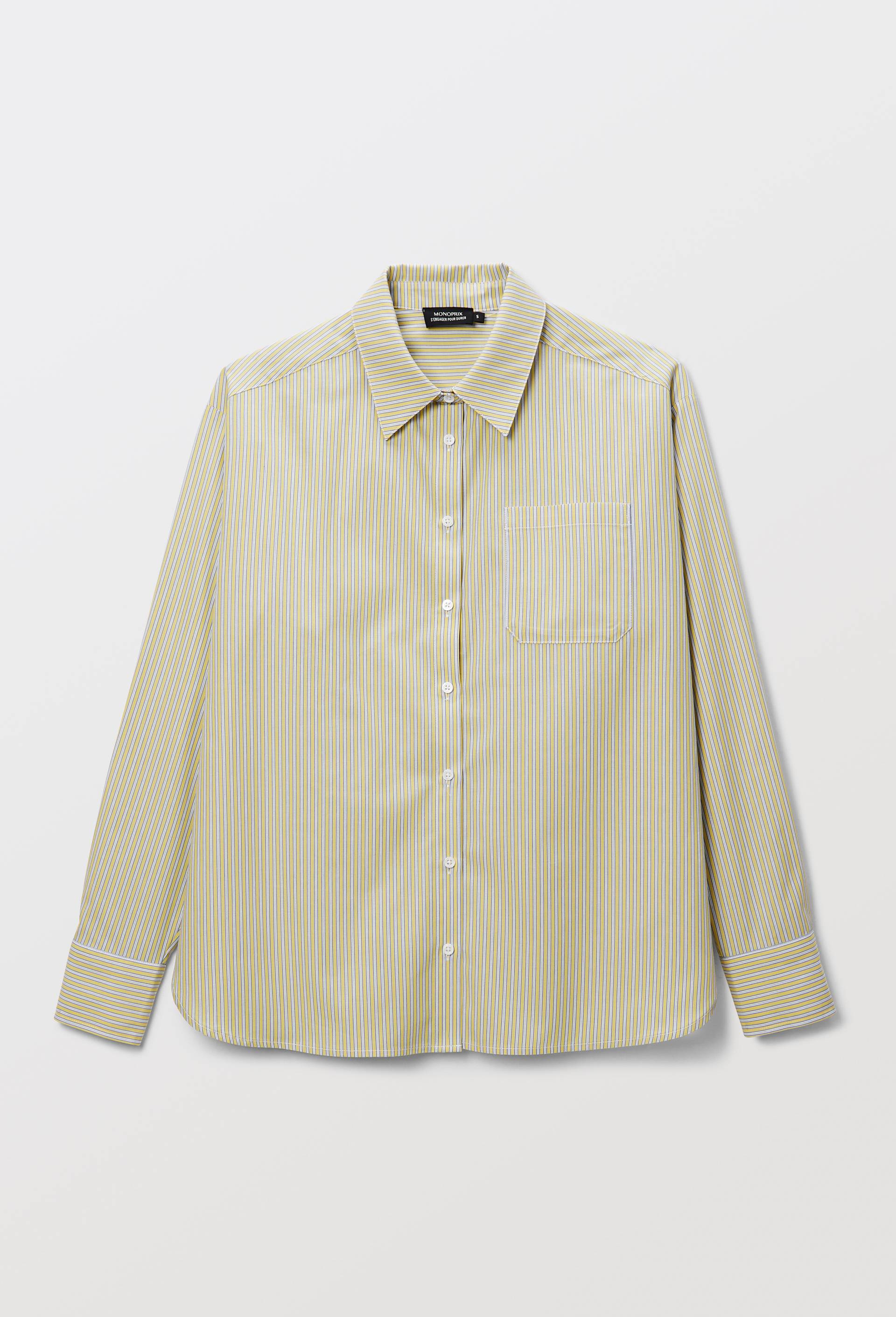 Chemise manches longues ray&eacute;e en coton BIO GOTS, Jaune clair, large image number 2