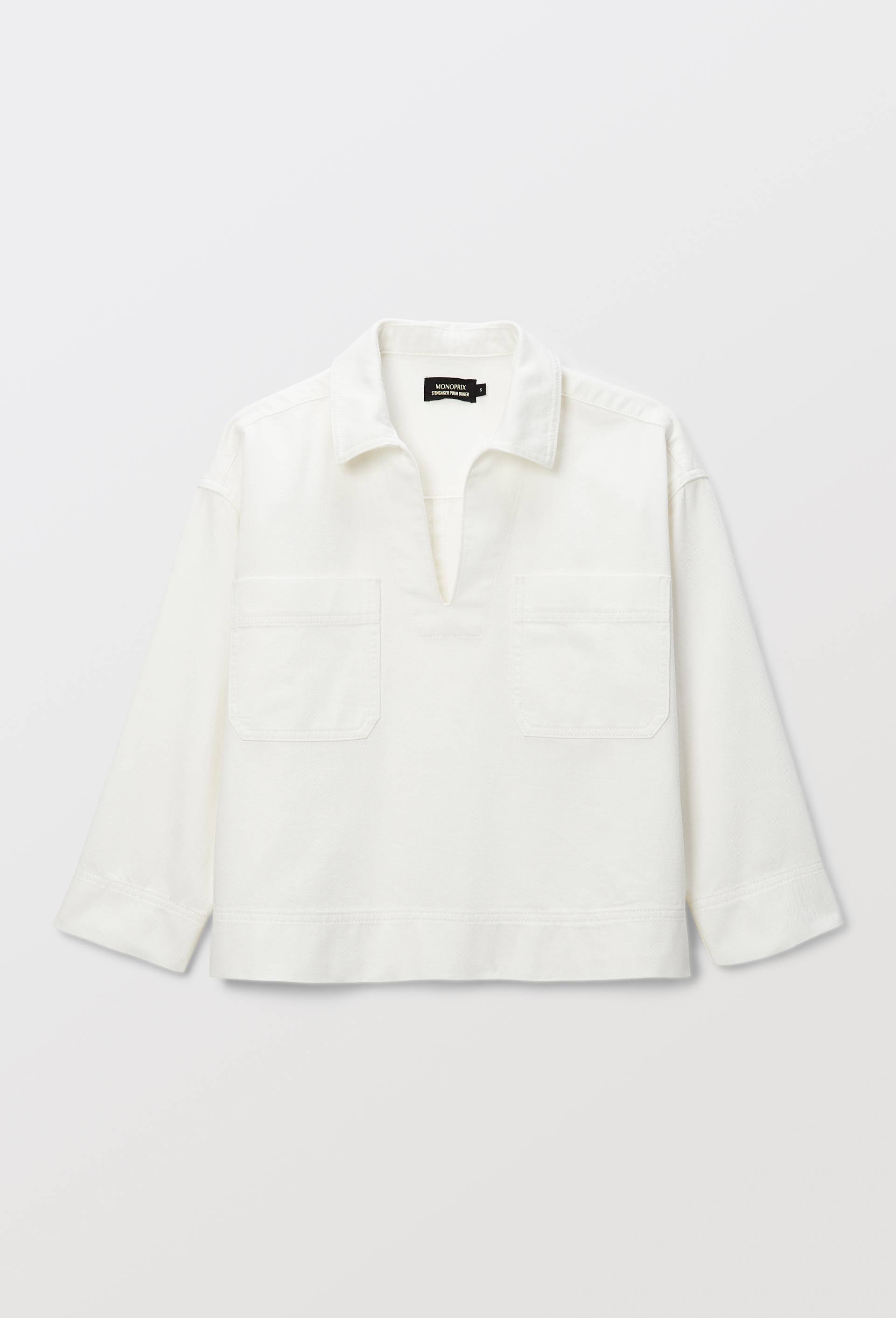 Chemise manches trois quarts en coton, Ecru, large image number 2.0