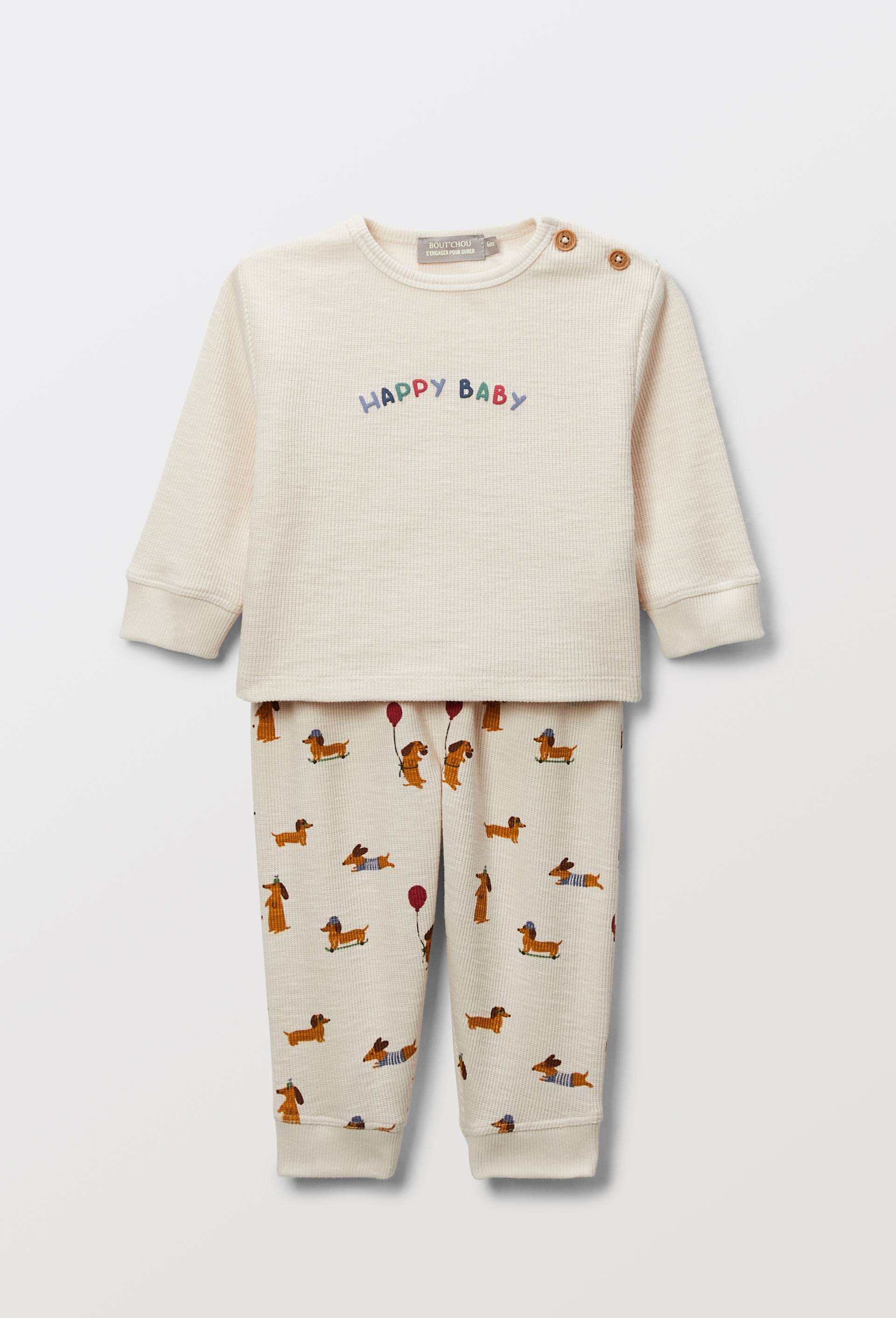 Ensemble sweat manches longues et pantalon long en coton, Beige clair, large image number 0
