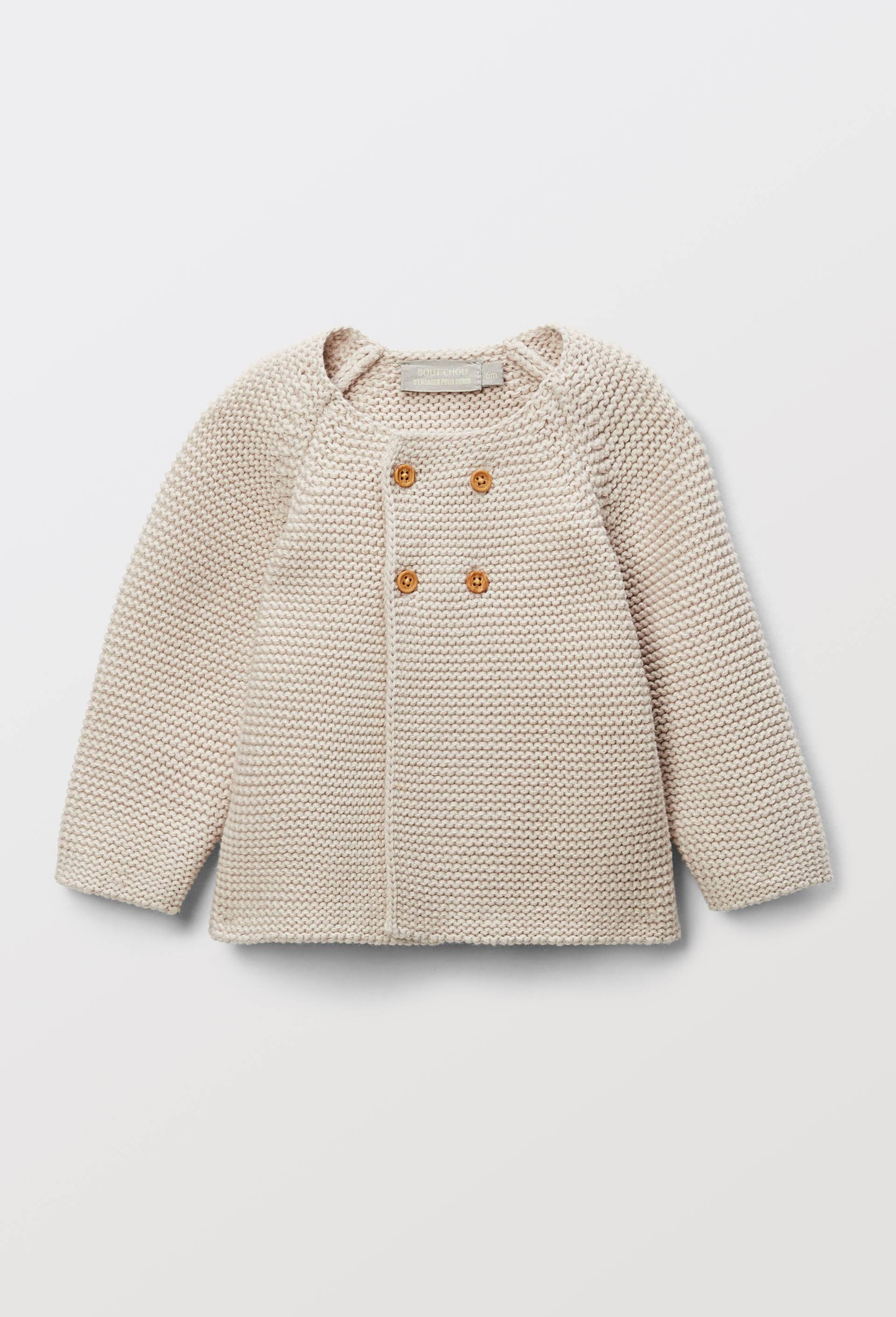 Cardigan uni en point mousse en coton, Beige, large image number 1