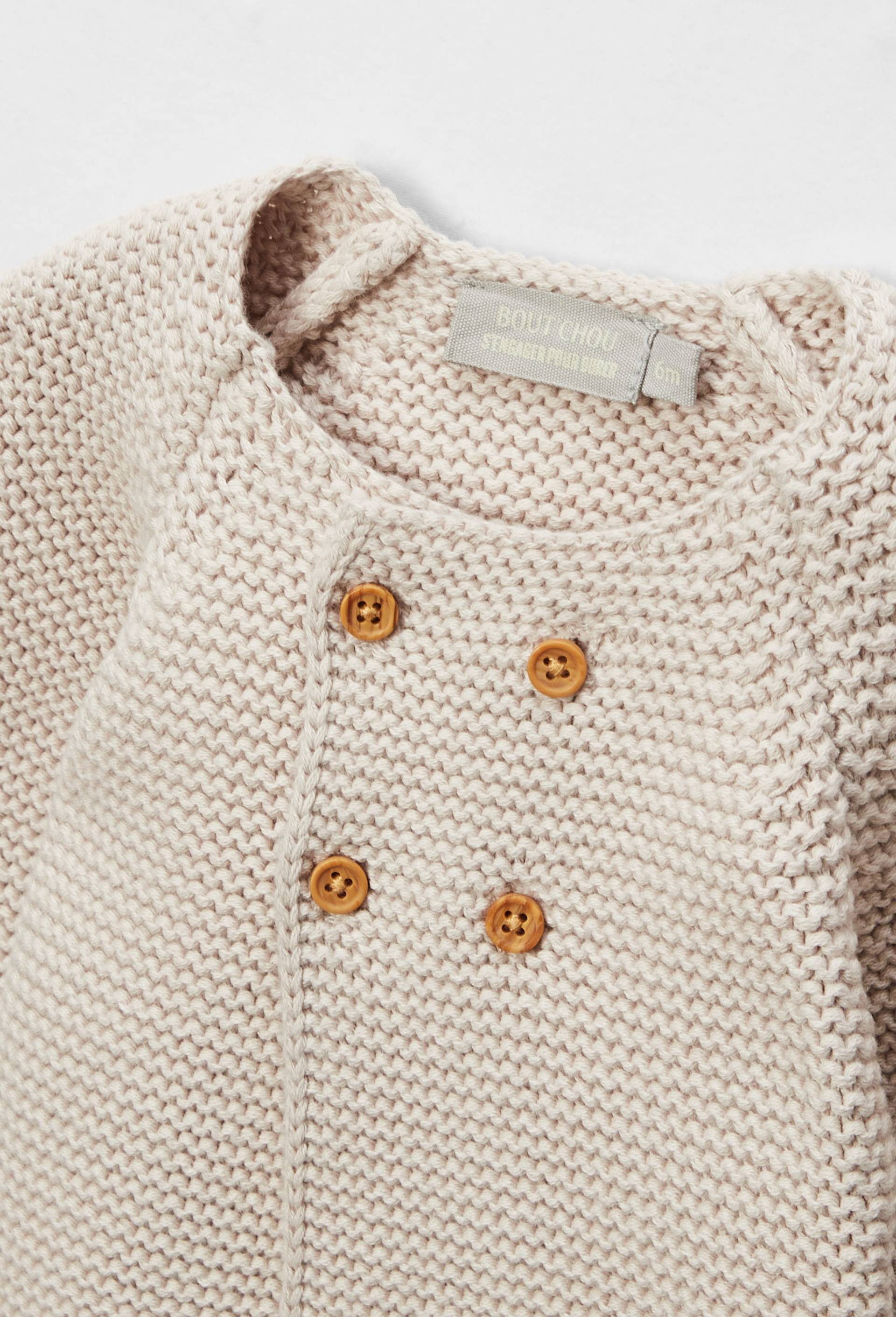 Cardigan uni en point mousse en coton, Beige, large image number 3