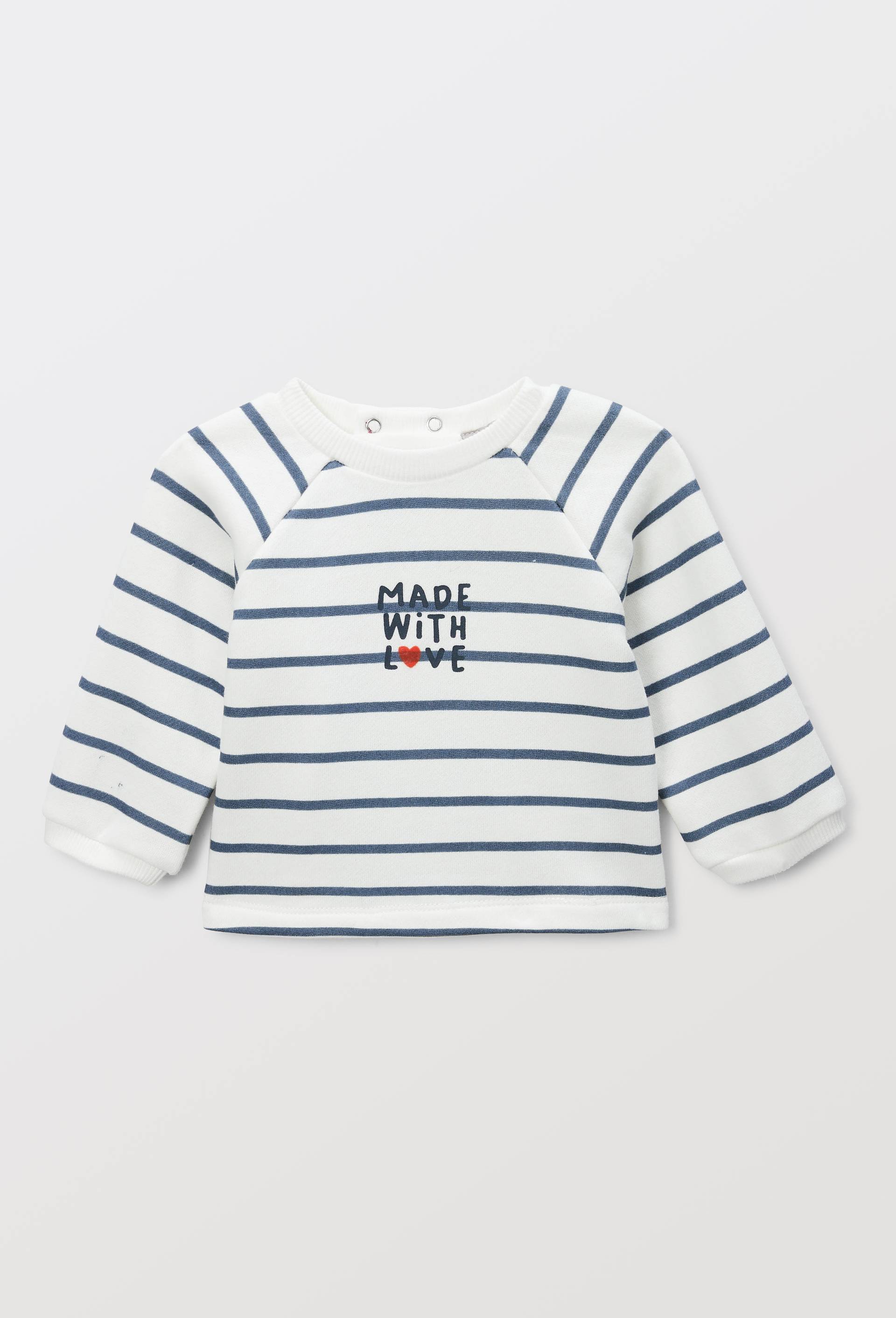 Sweat manches longues ray&eacute; en coton BIO GOTS, Bleu fonc&eacute;, large image number 0.0