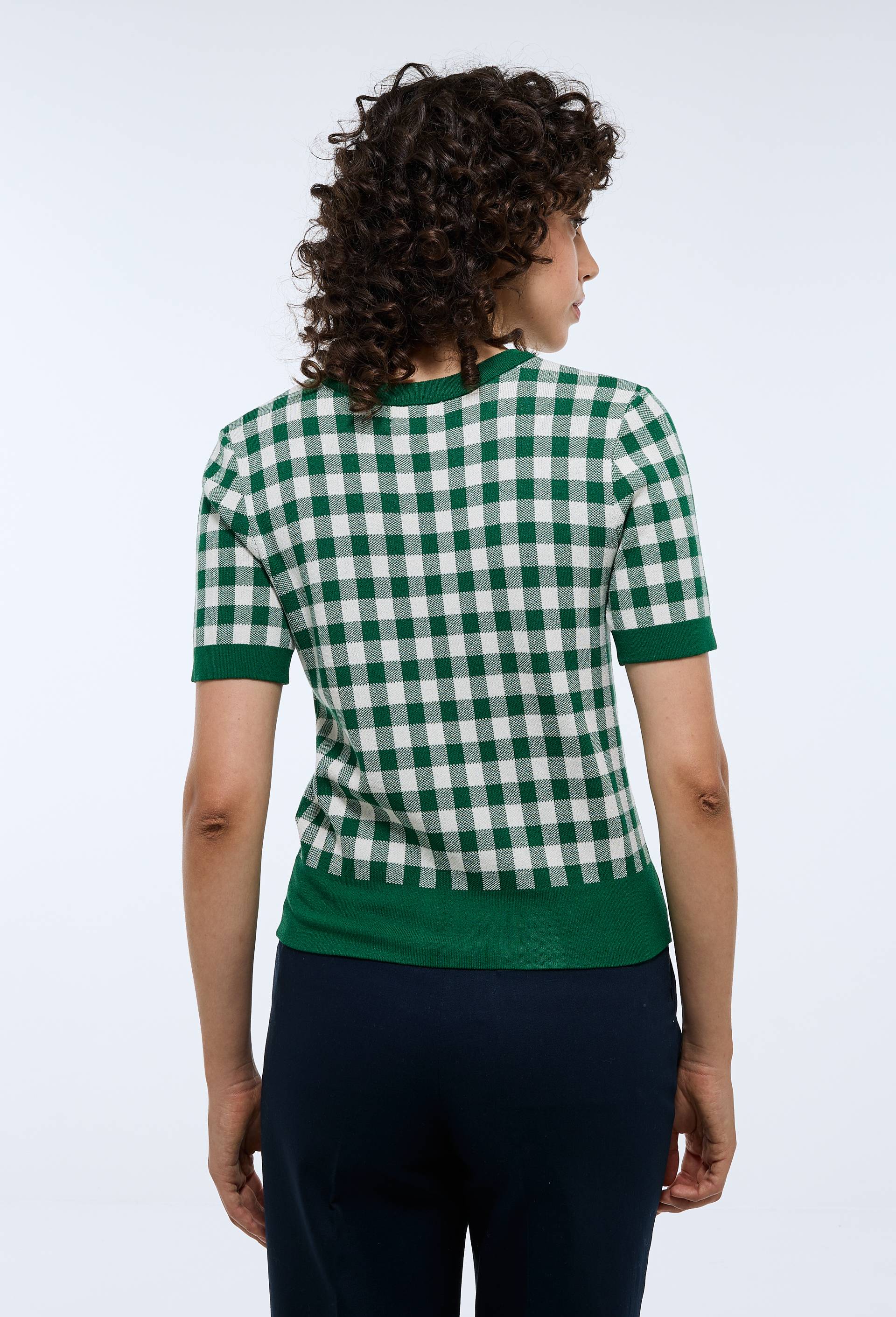 Pull manches courtes motif vichy, Vert, large image number 1.0