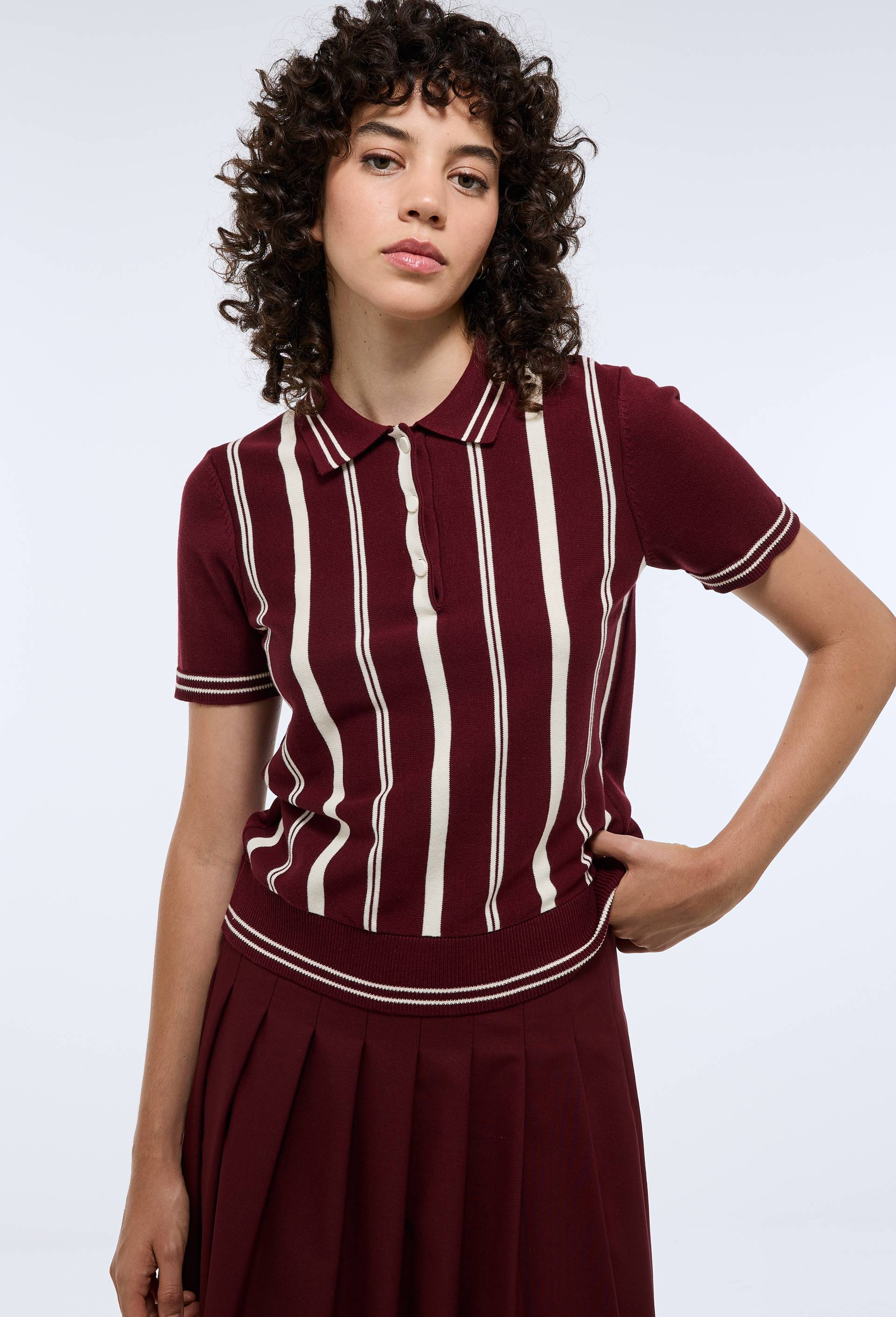 Polo rayé en maille à manches courtes - MONOPRIX - Modalova