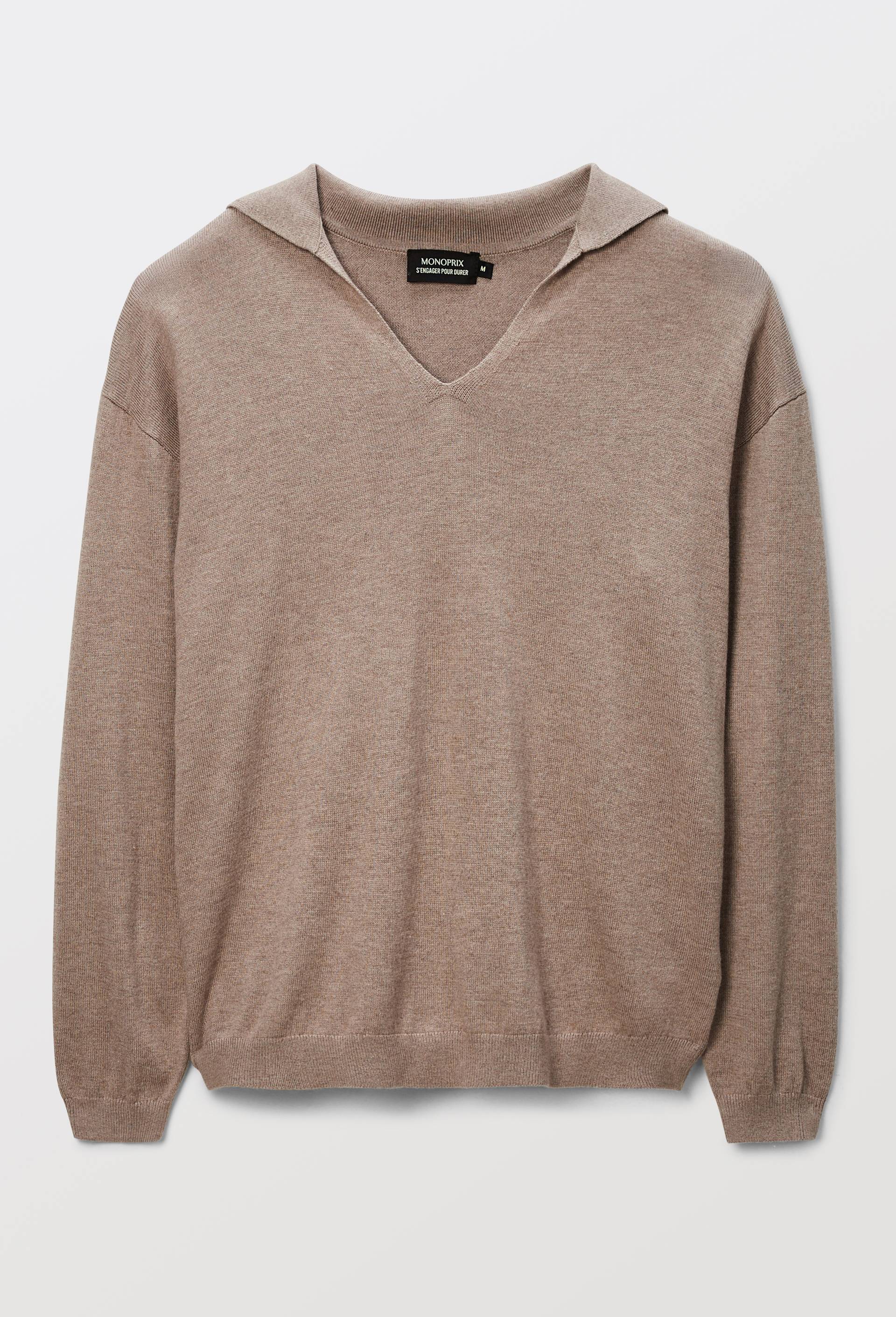 Pull uni &agrave; manches longues en maille l&eacute;g&egrave;re, Beige, large image number 2