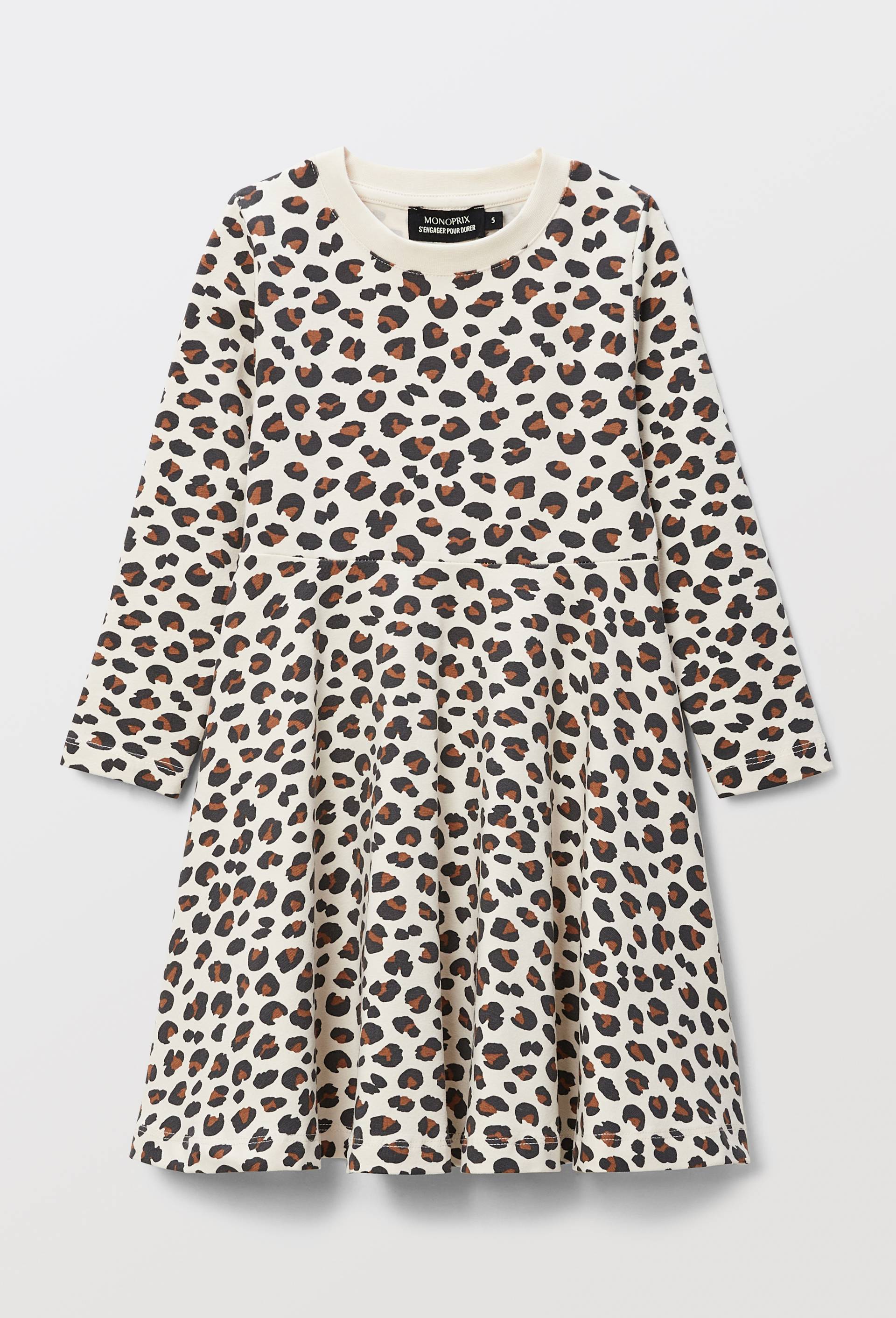 Robe léopard manches longues BEIGE CLAIR pour enfant MONOPRIX