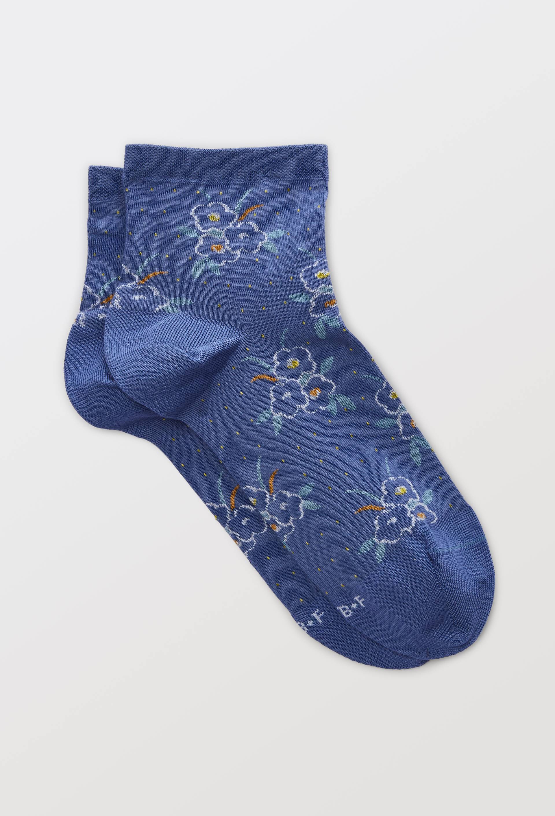 Paire de socquettes en coton &agrave; motif fleurs Bleufor&ecirc;t, Bleu, large image number 0
