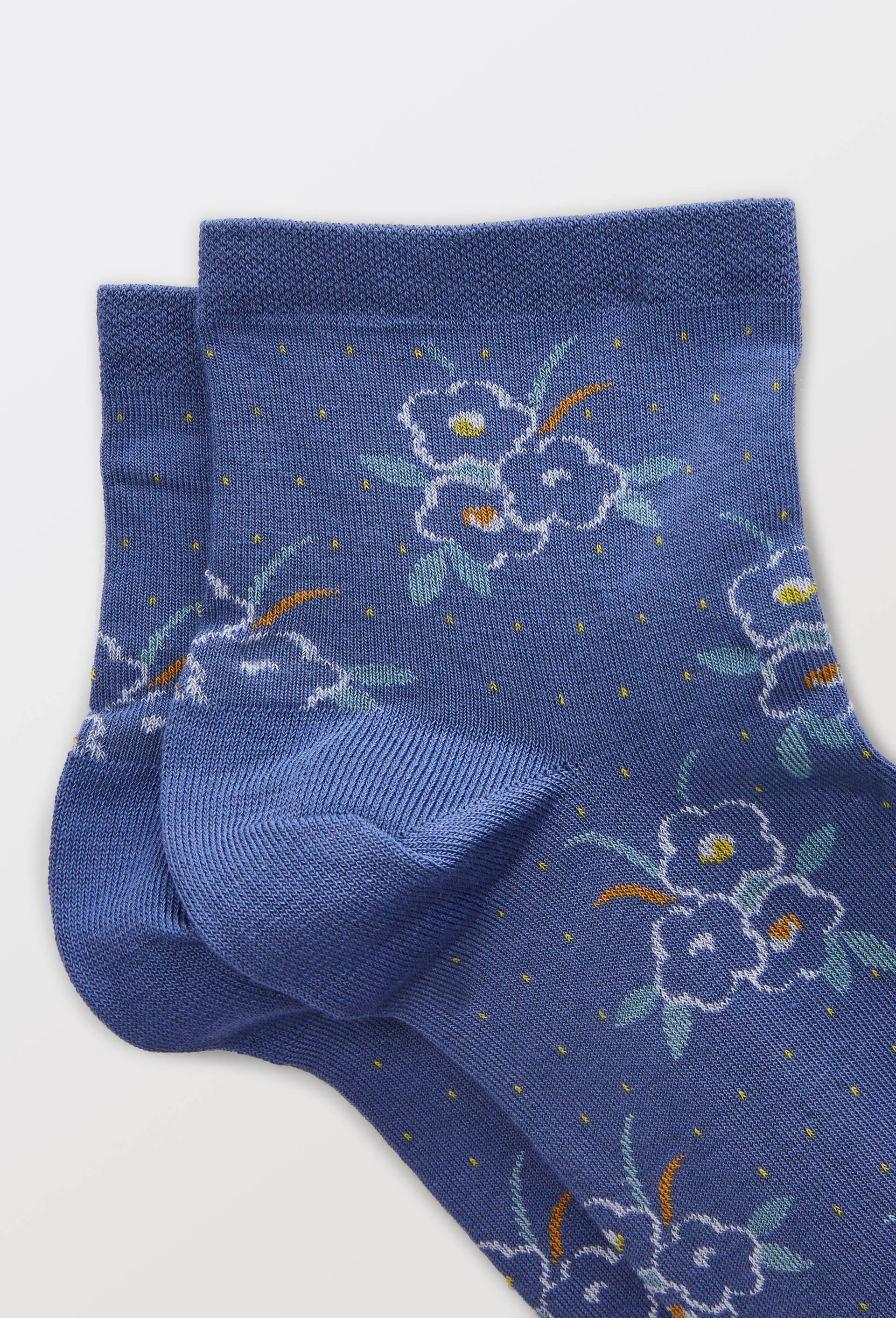 Paire de socquettes en coton &agrave; motif fleurs Bleufor&ecirc;t, Bleu, large image number 1
