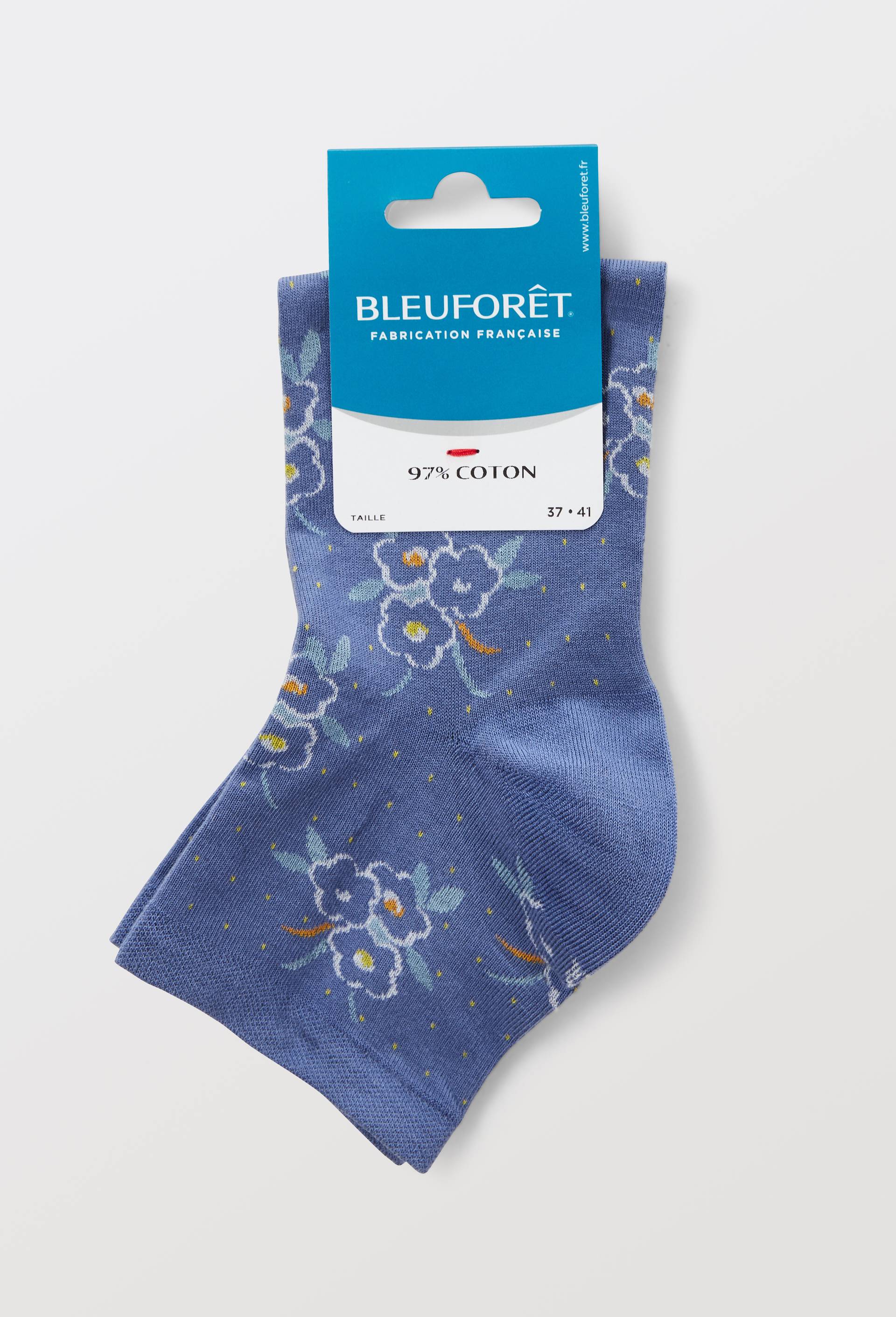 Paire de socquettes en coton &agrave; motif fleurs Bleufor&ecirc;t, Bleu, large image number 2.0