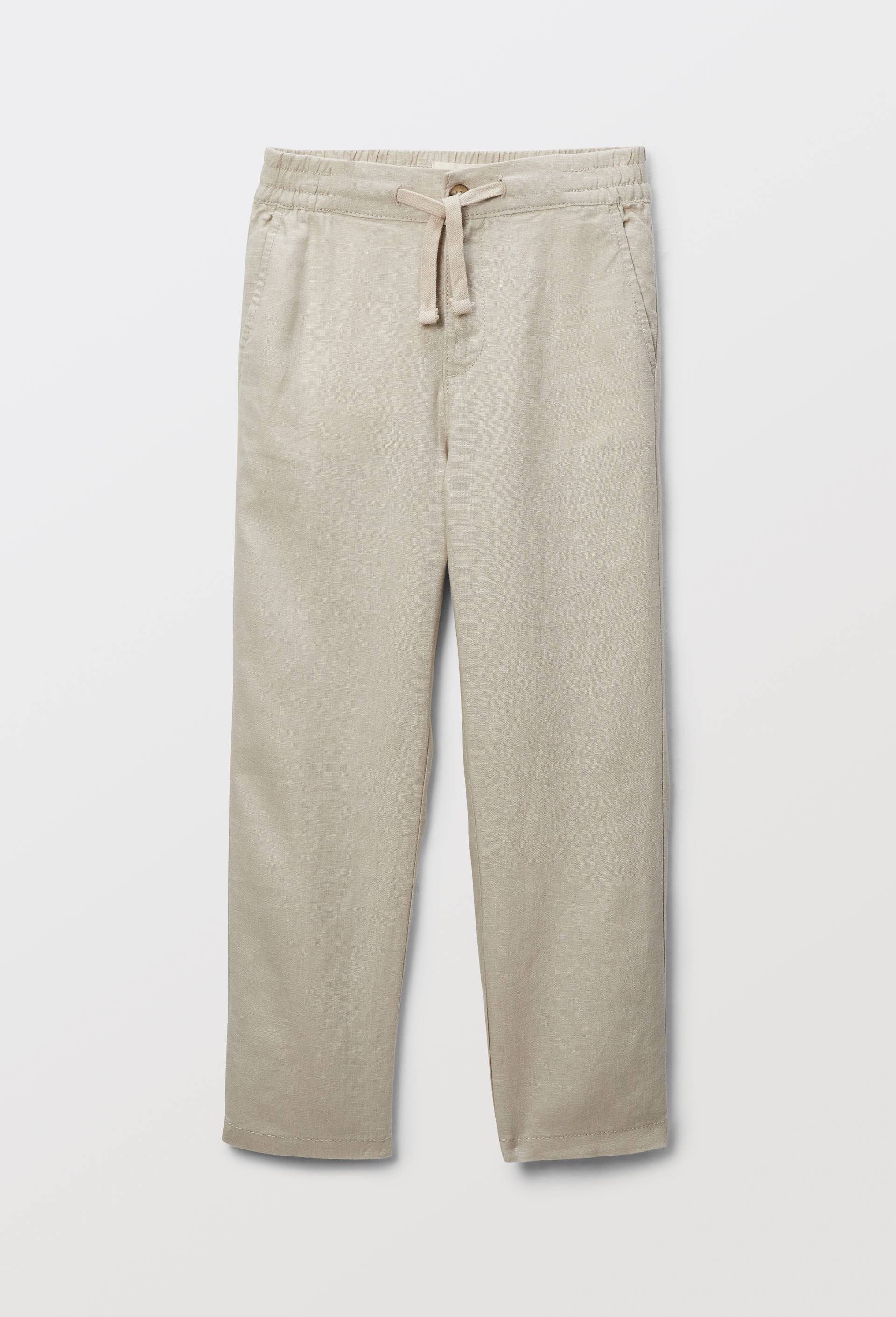 Pantalon droit uni en 100% lin, Beige, large image number 0