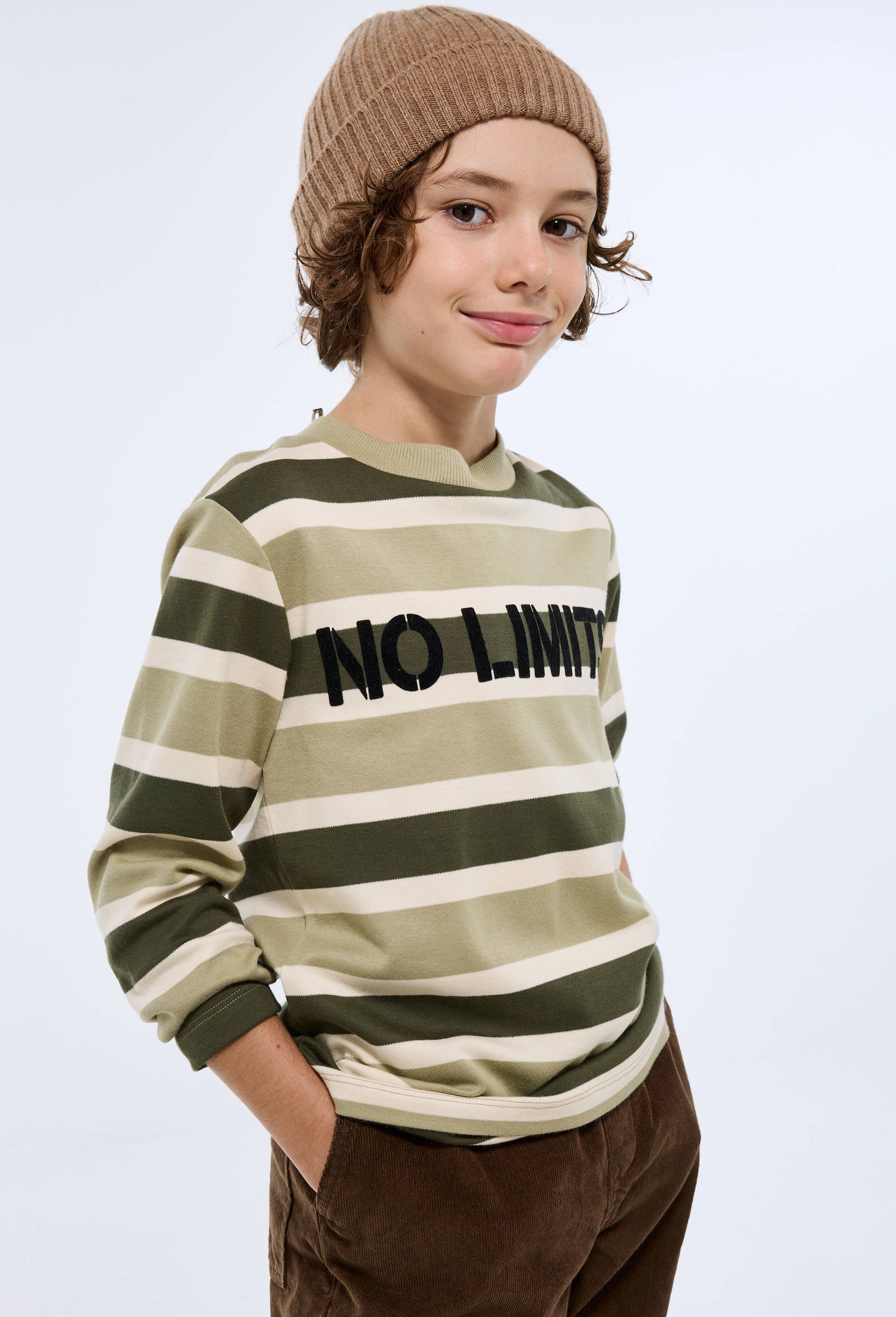 T-shirt manches longues ray&eacute; en coton BIO GOTS, Vert fonc&eacute;, large image number 0
